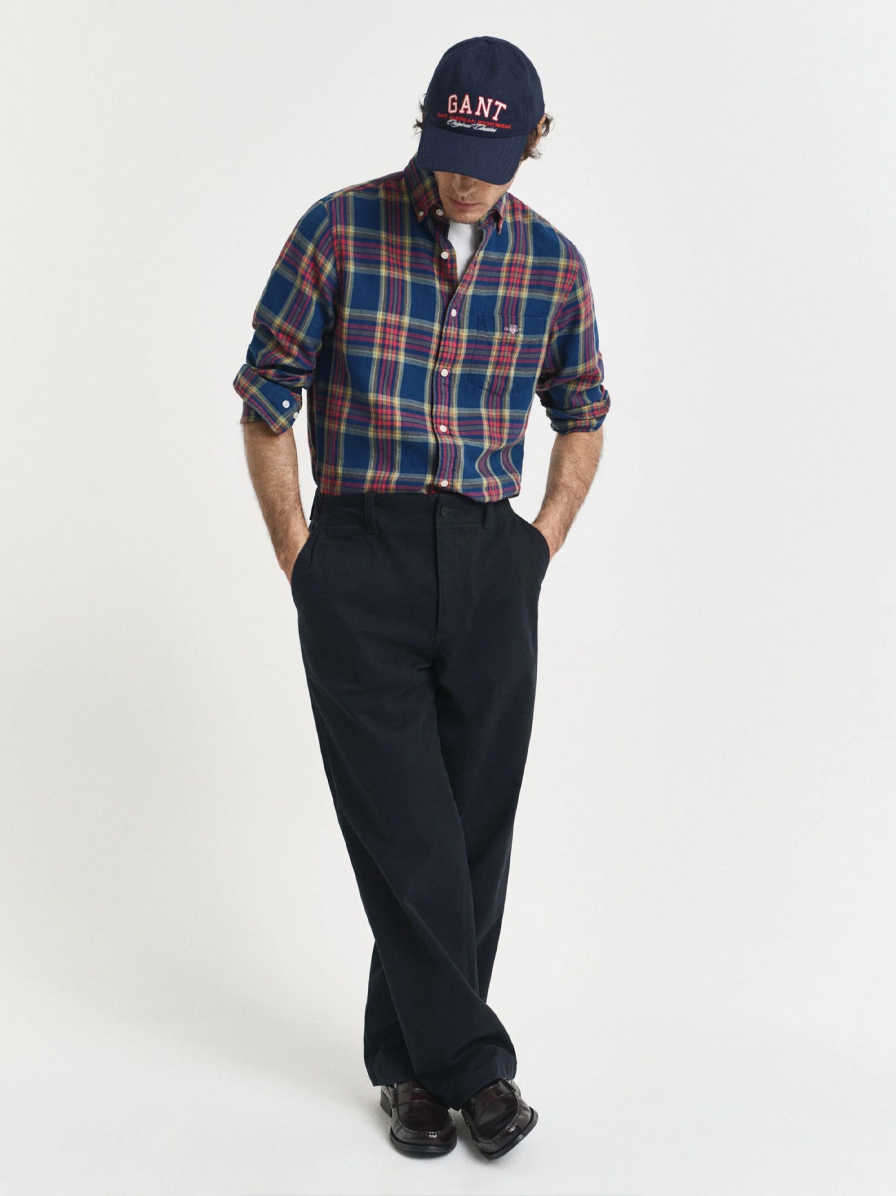 Mens Indigo Regular Fit Checked Indigo Twill Shirt