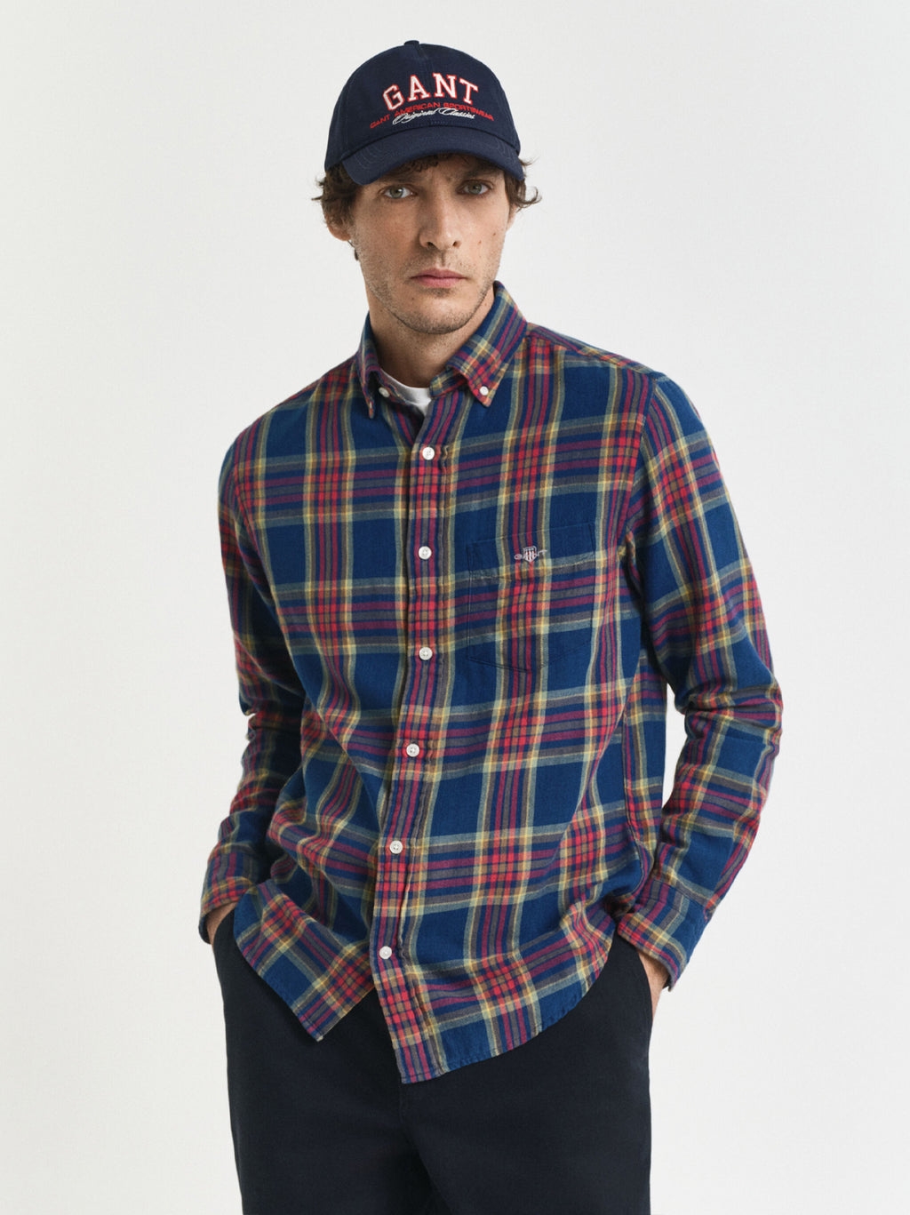 Mens Indigo Regular Fit Checked Indigo Twill Shirt