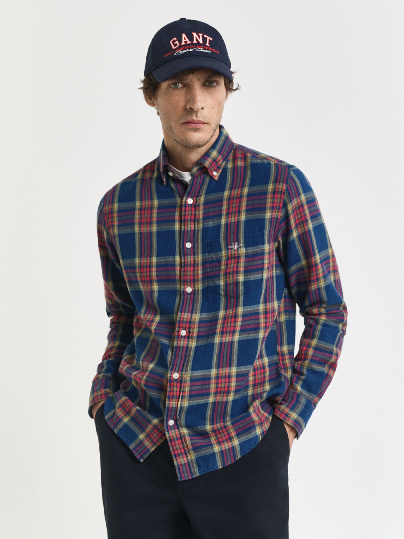 Mens Indigo Regular Fit Checked Indigo Twill Shirt
