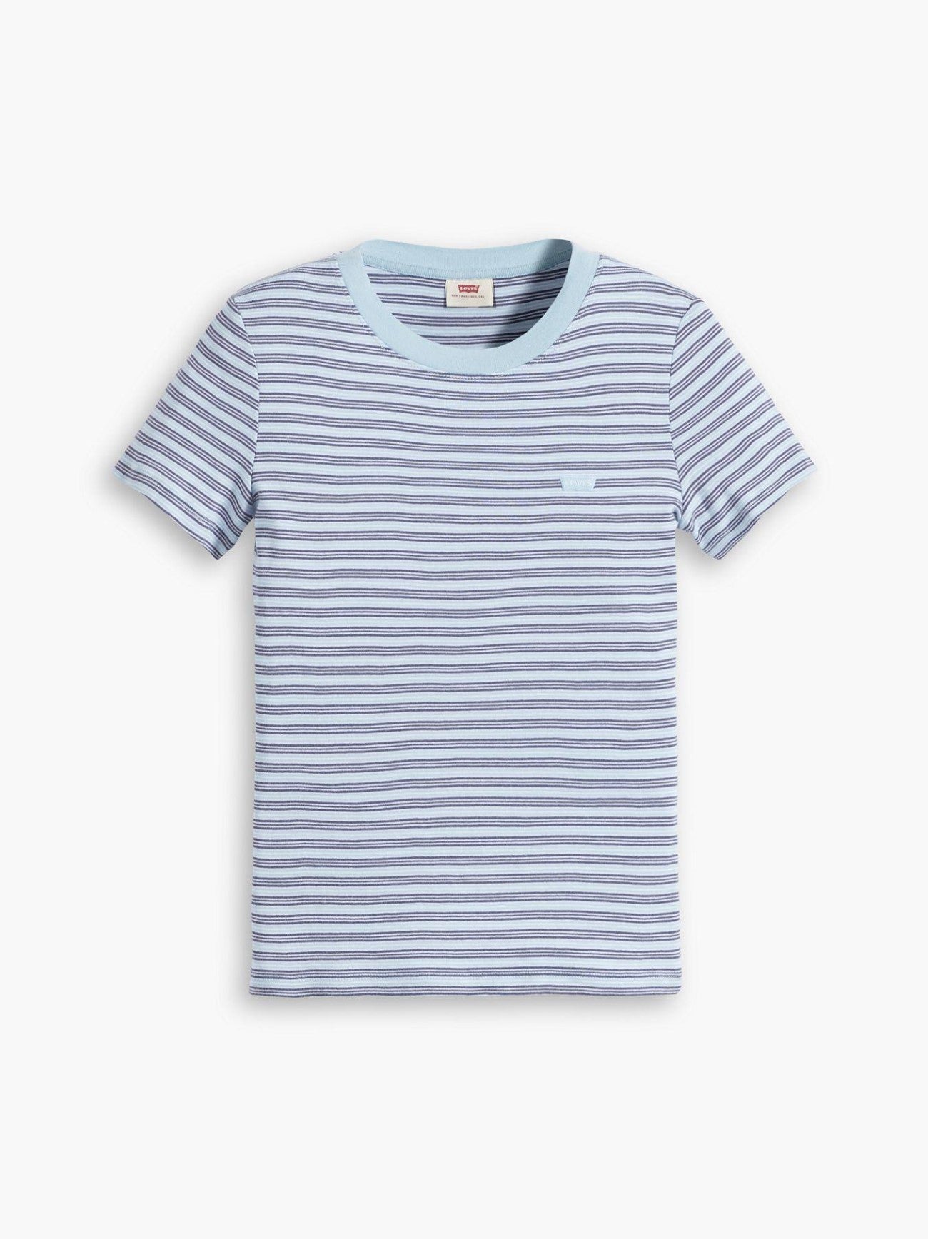 Womens Meta Stripe Airy Blue Short Sleeve Rib Baby T-Shirt