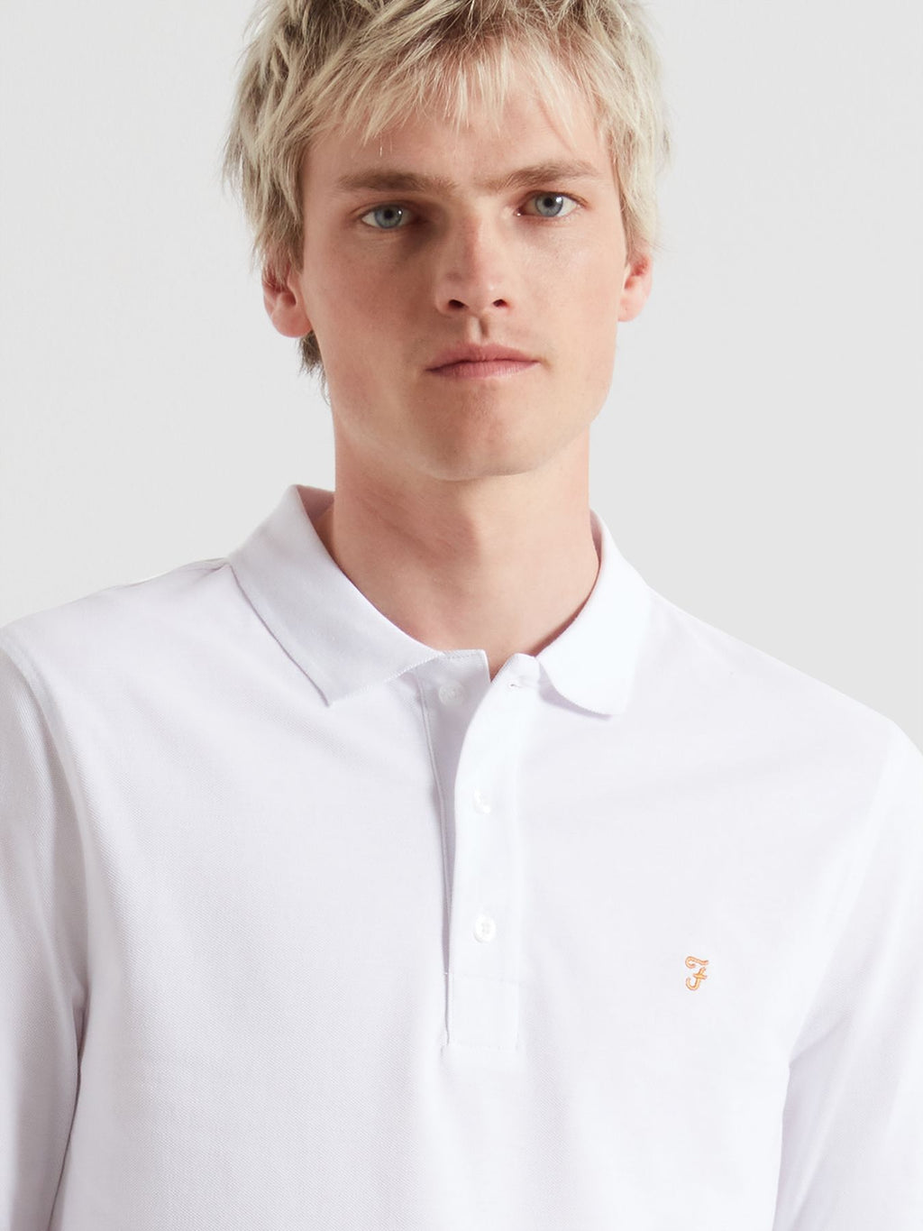 Mens White Blaines Long Sleeve Polo Shirt