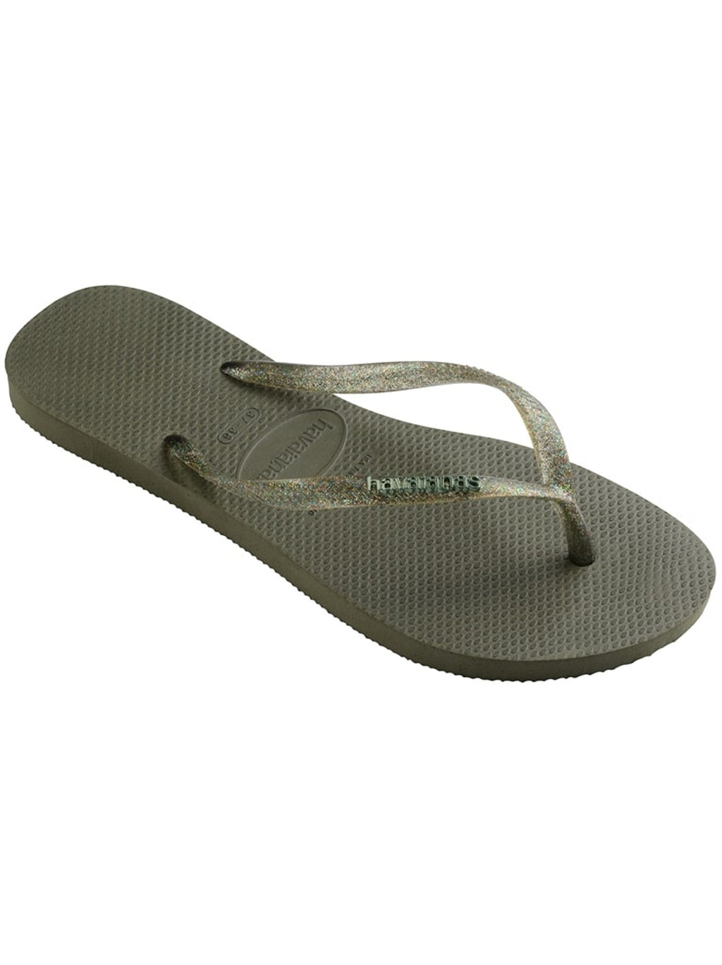 Womens Metallic Green Slim Logo Flip Flop