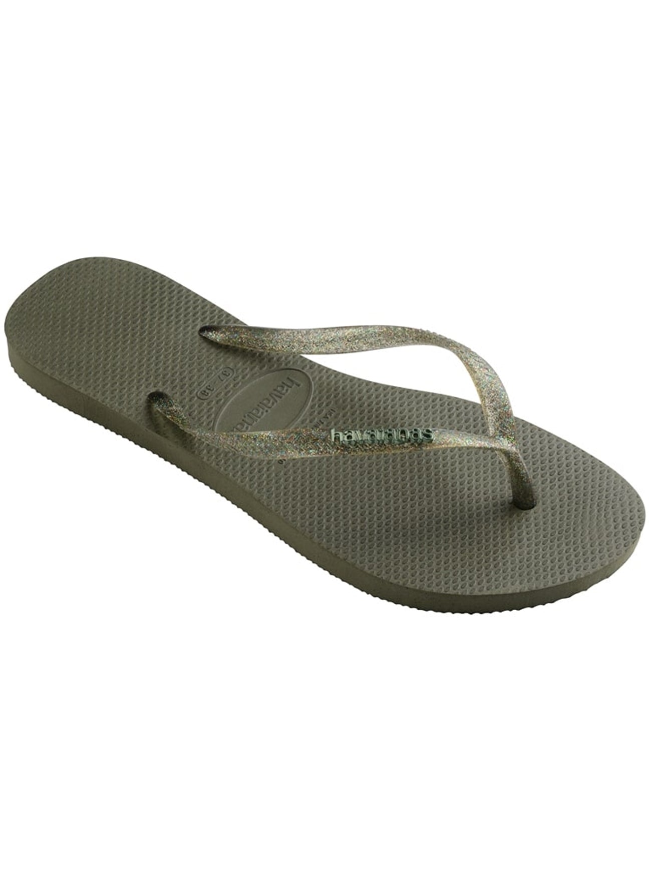 Womens Metallic Green Slim Logo Flip Flop