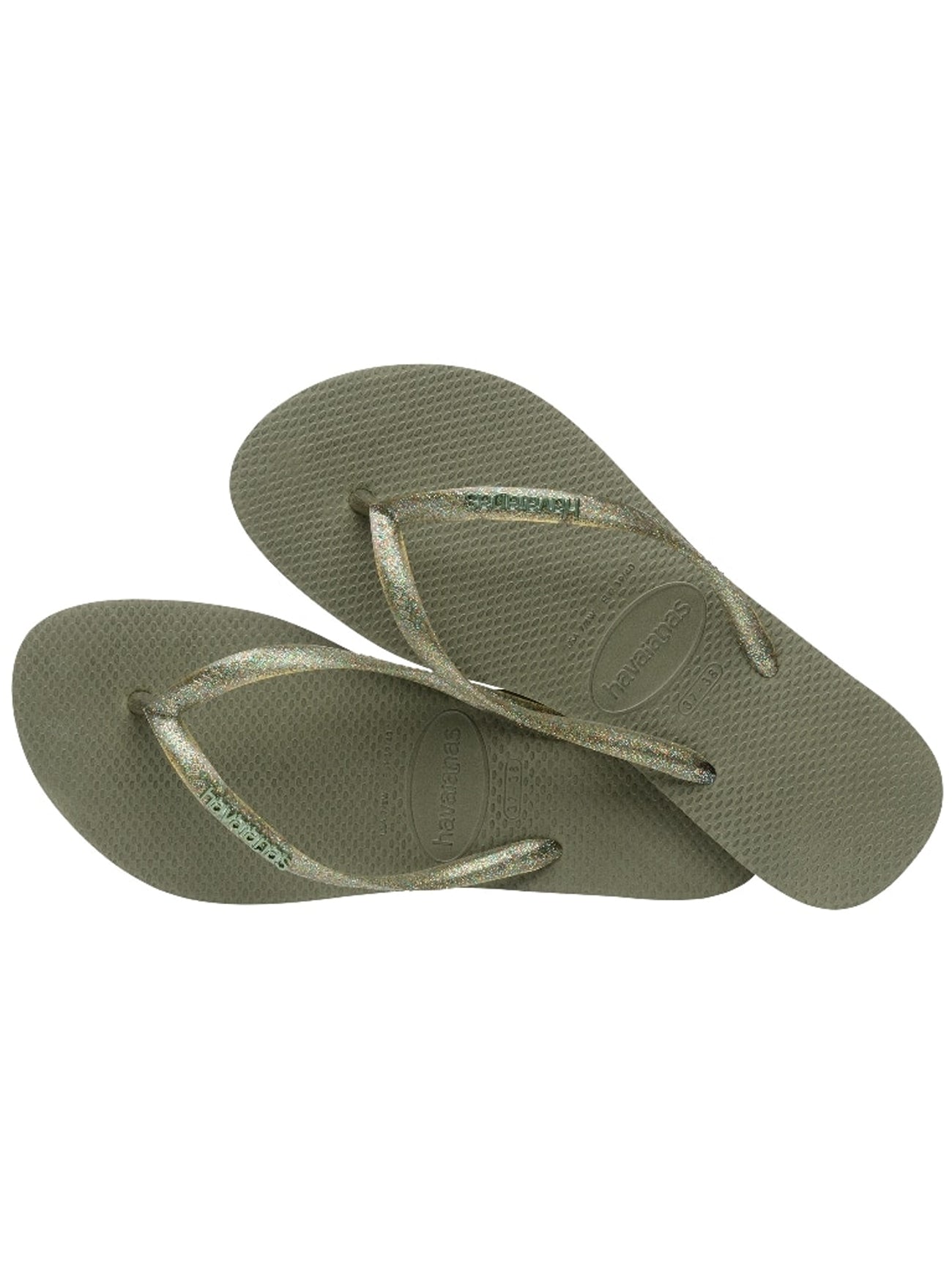 Womens Metallic Green Slim Logo Flip Flop