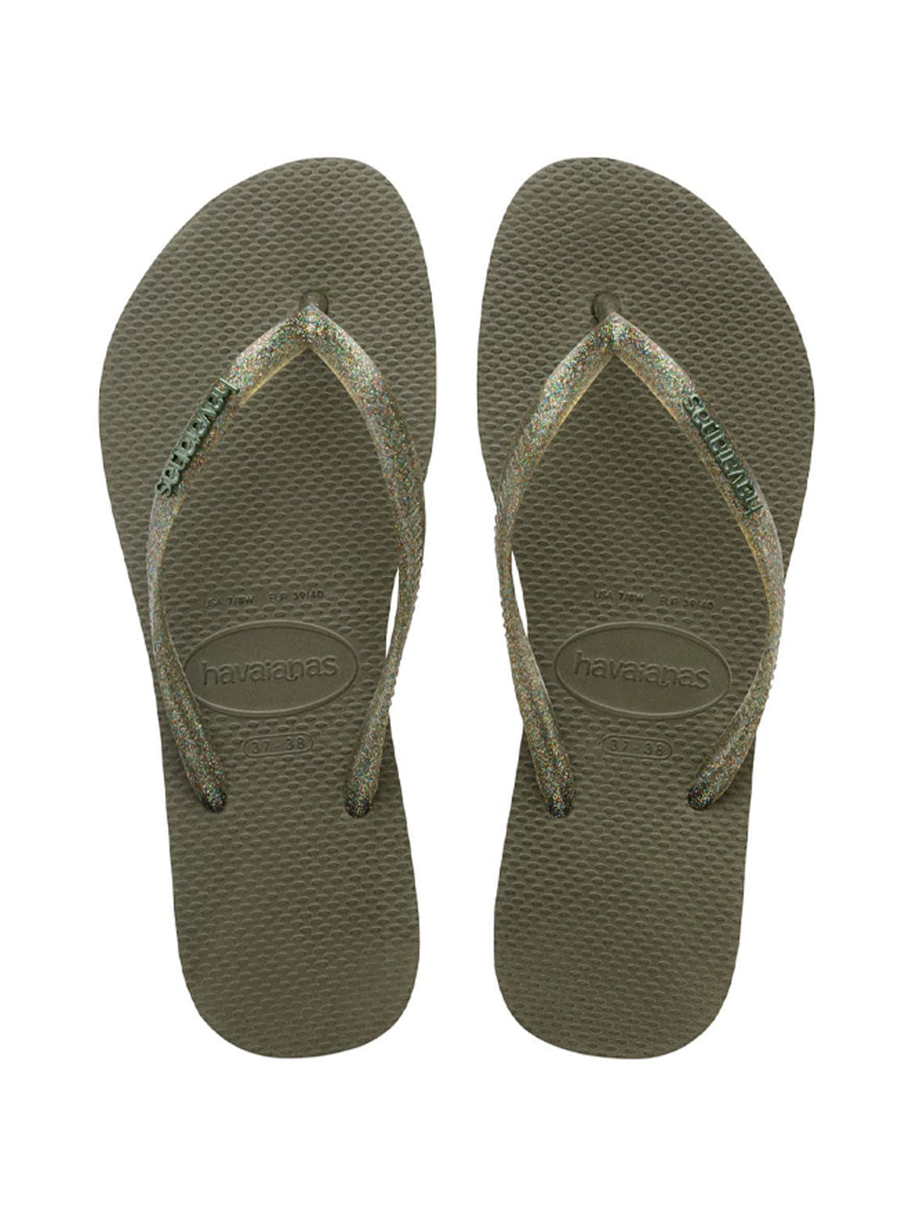 Womens Metallic Green Slim Logo Flip Flop