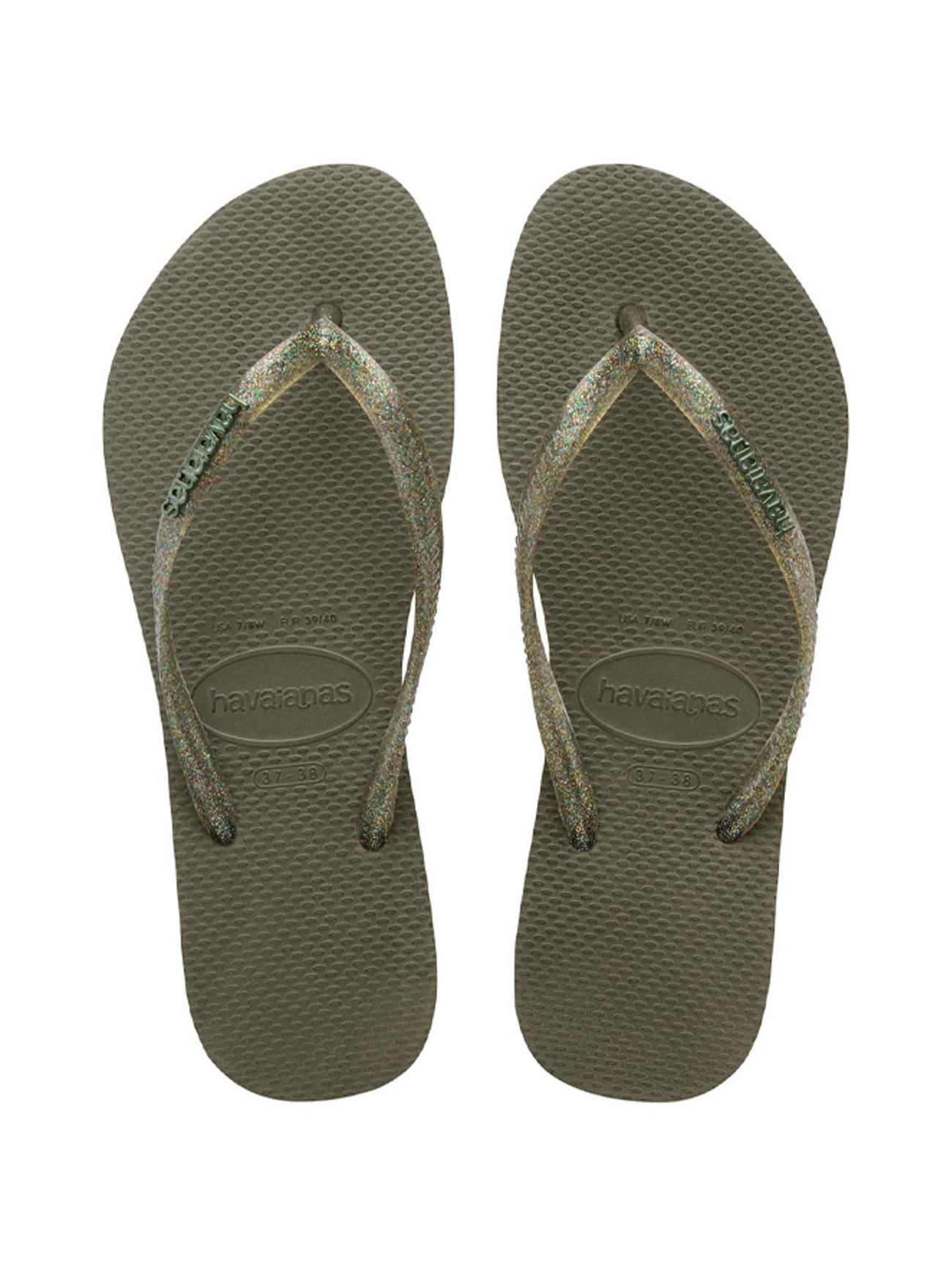Womens Metallic Green Slim Logo Flip Flop