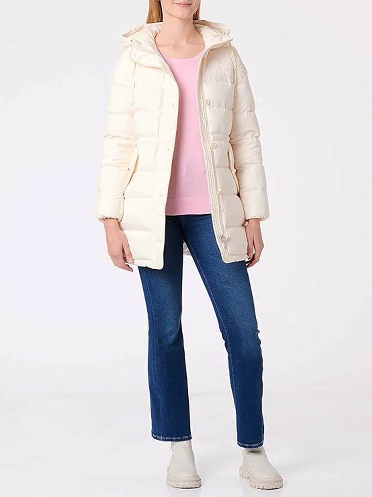 Womens Cream Long Down Jacket
