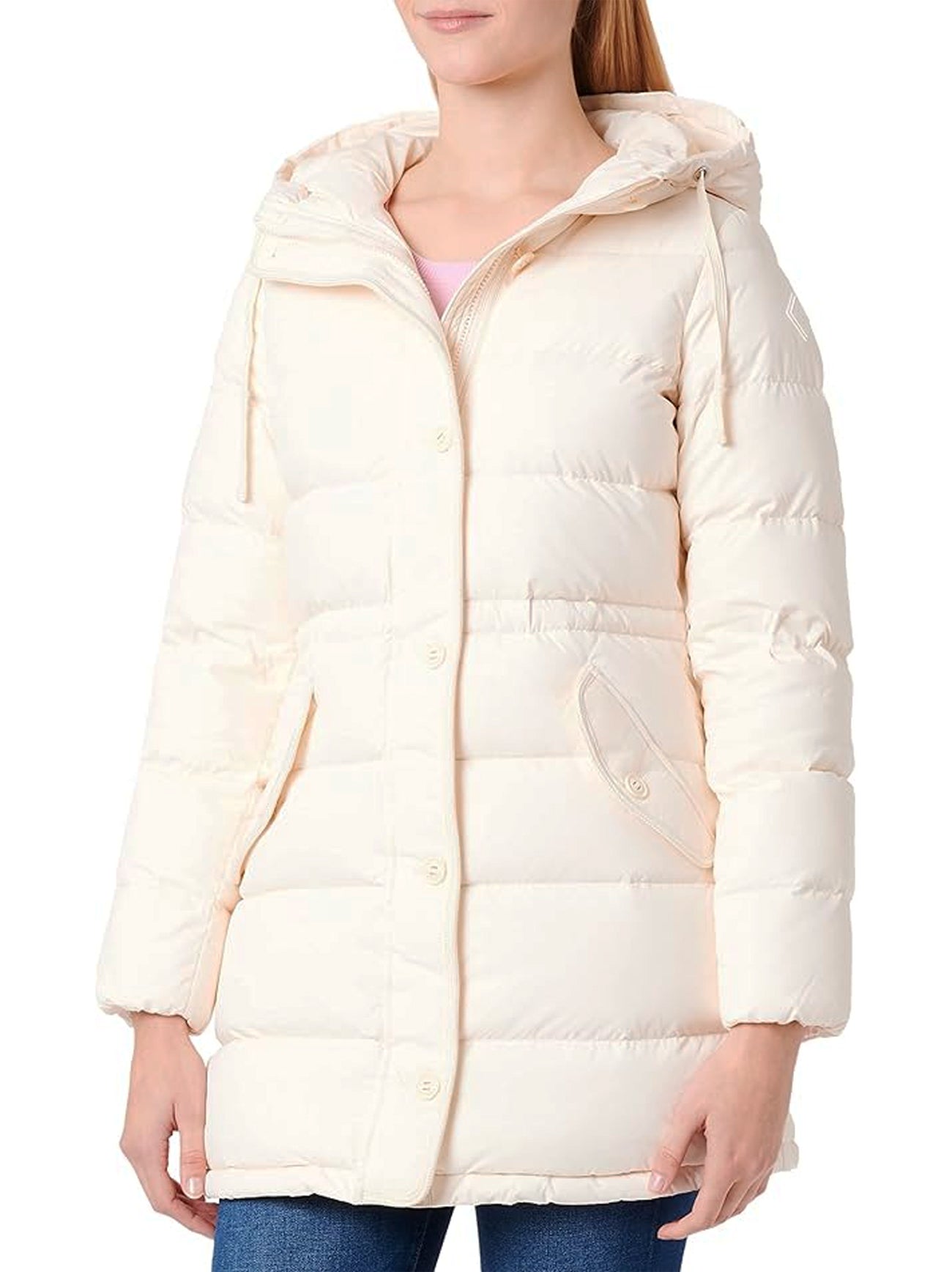 Womens Cream Long Down Jacket