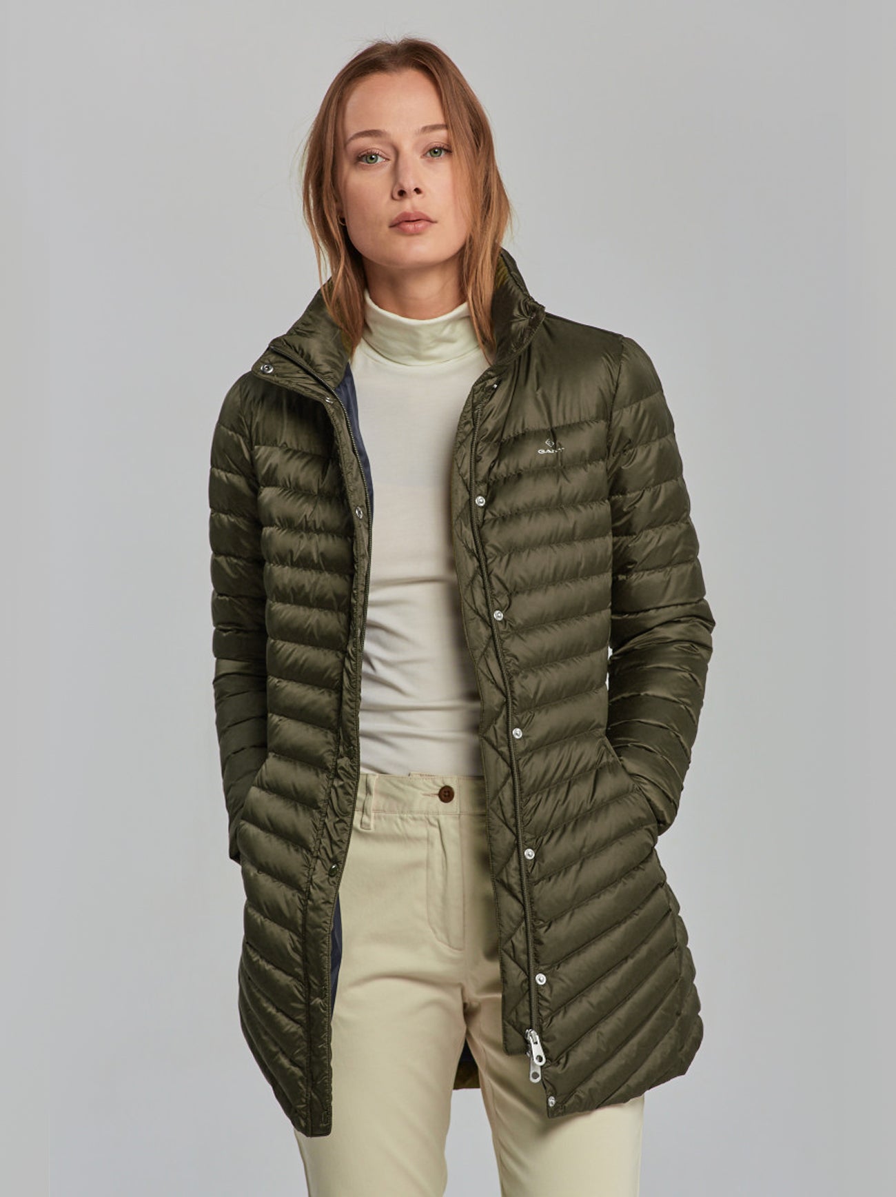 Womens Juniper Green Light Down Coat
