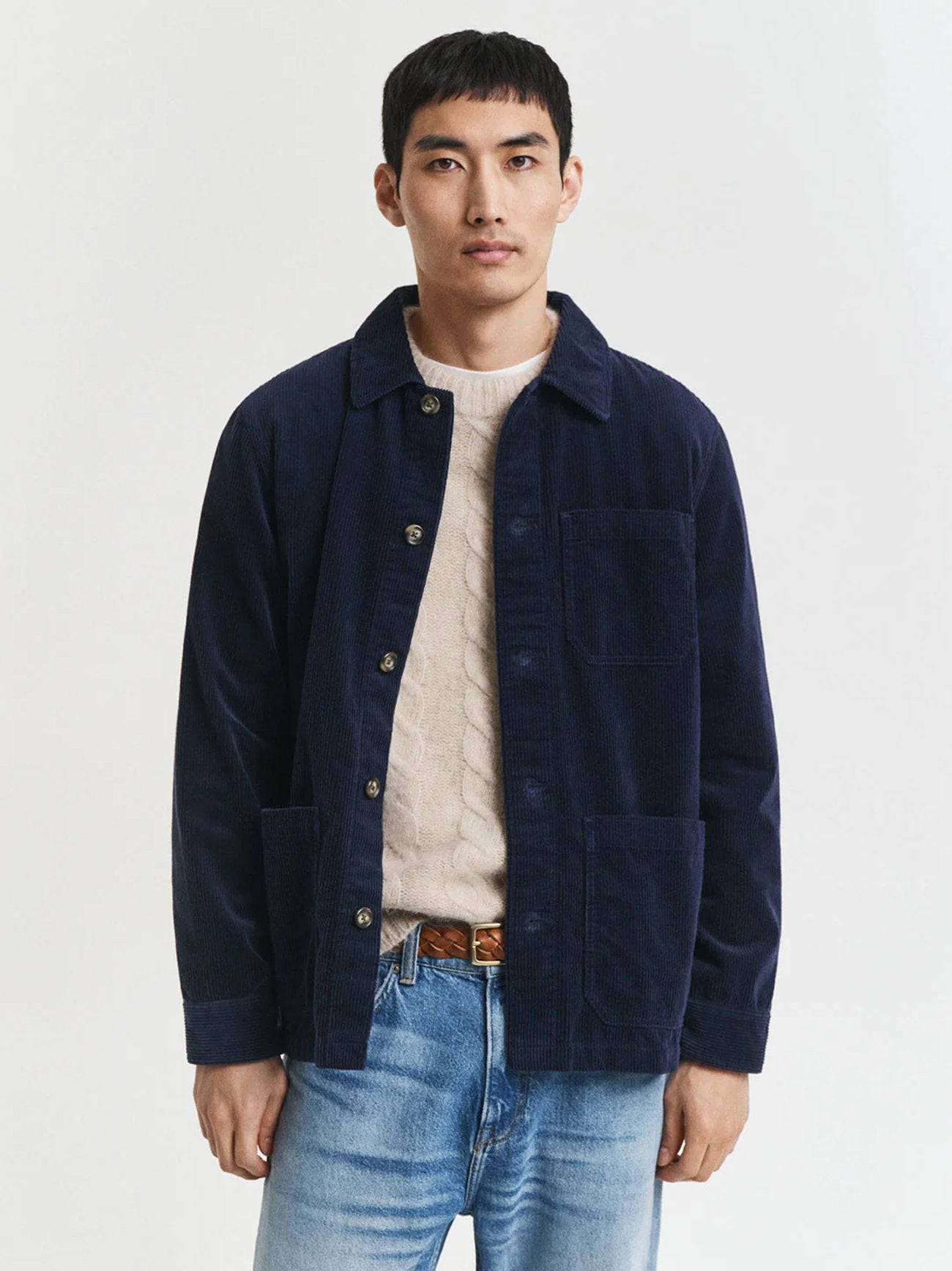 Mens Evening Blue Regular Fit Corduroy Overshirt