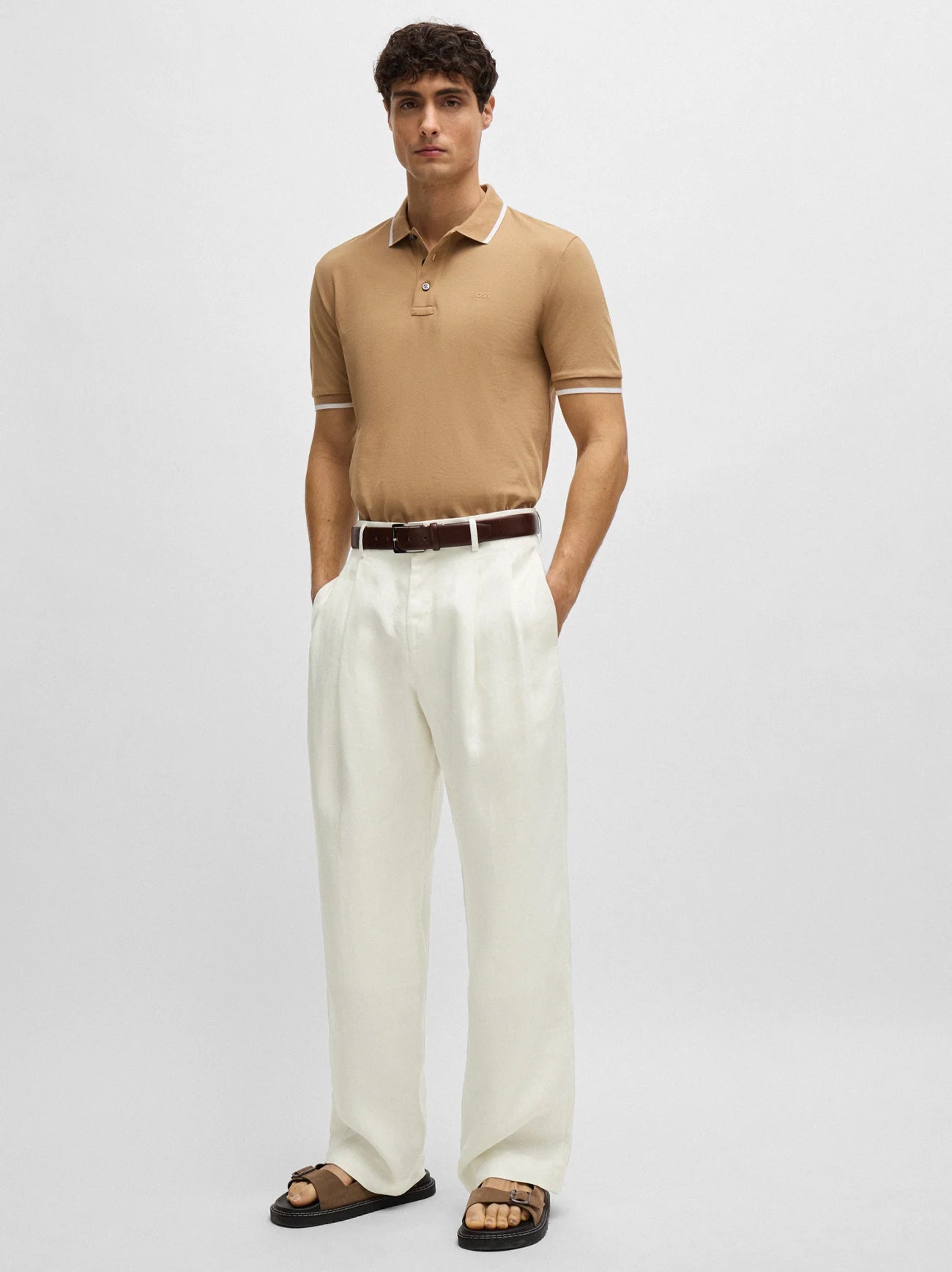 Mens Medium Beige Parlay 190 Polo Shirt