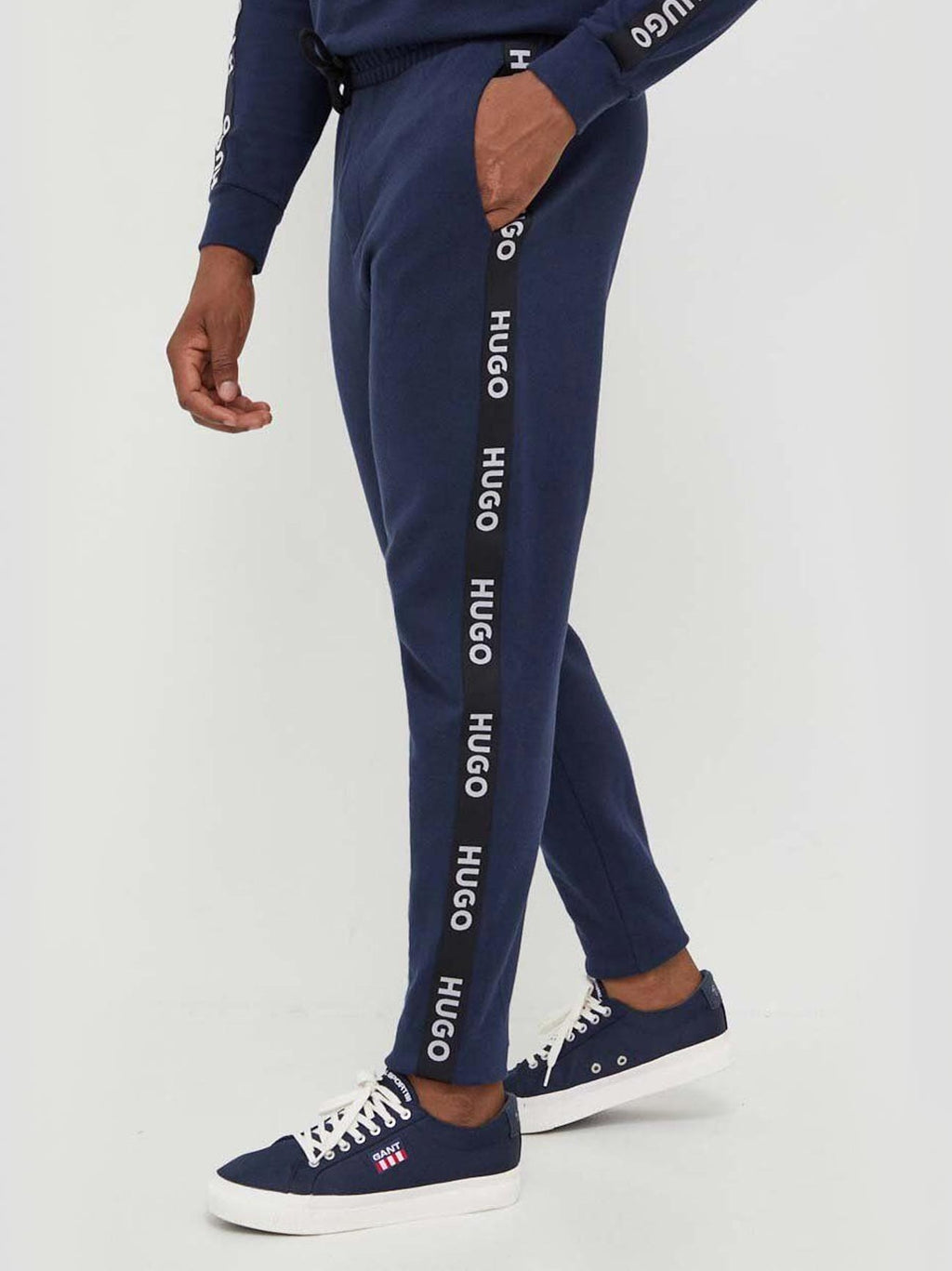 Mens Dark Blue Sporty Logo Tape Jogger