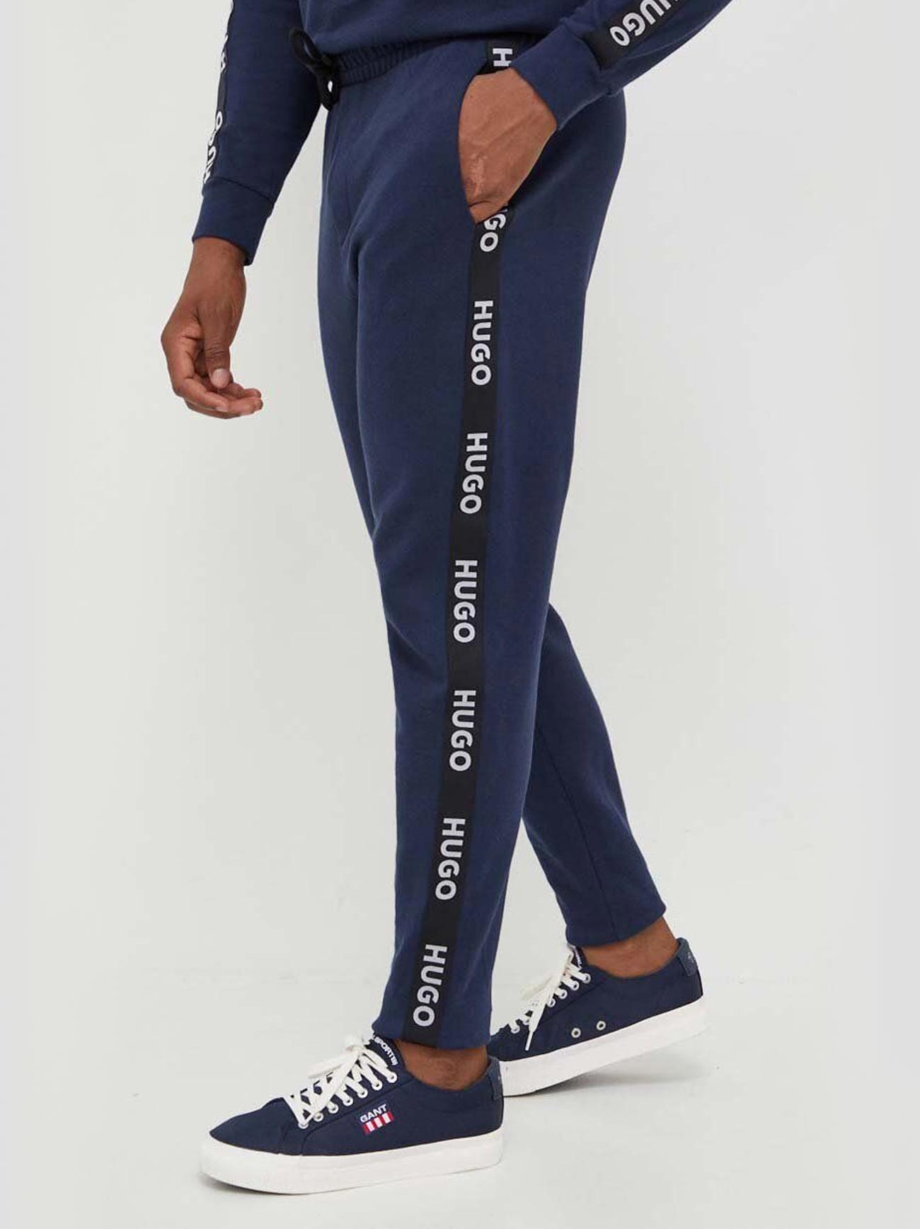 Mens Dark Blue Sporty Logo Tape Jogger