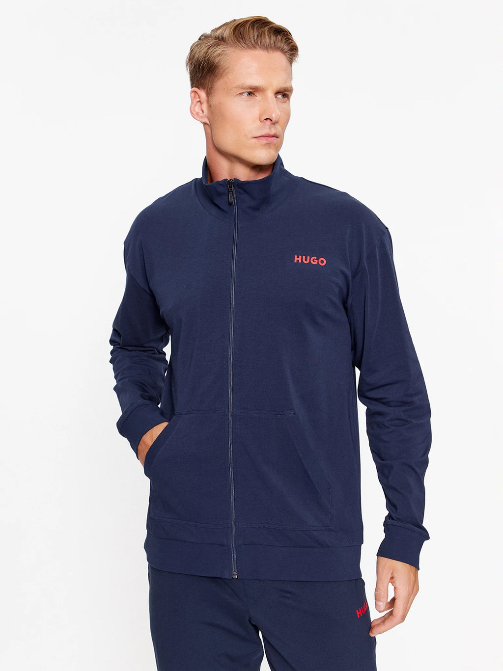 Mens Dark Blue Linked Zip Track Jacket