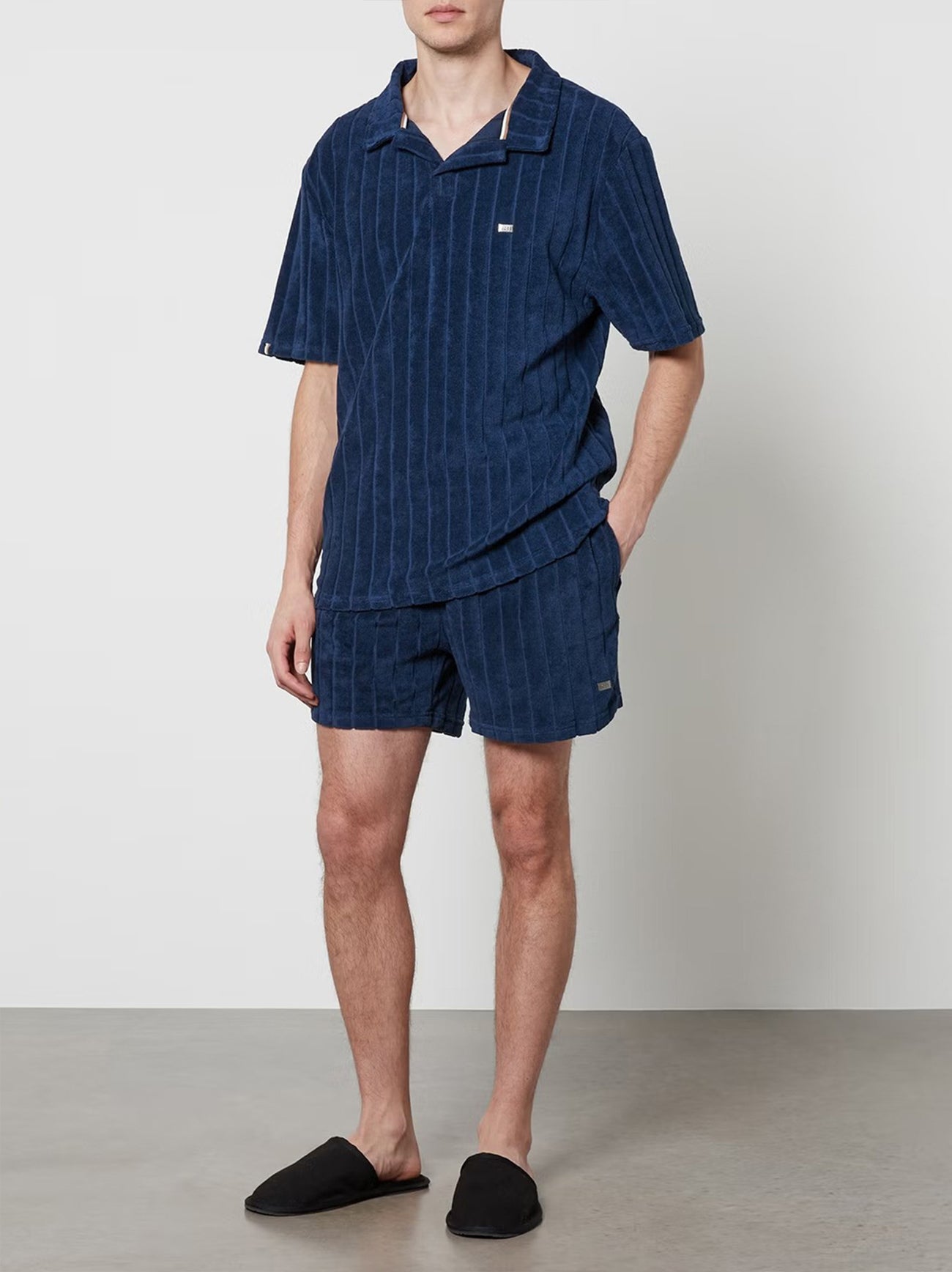 Mens Navy Toweling Polo Shirt