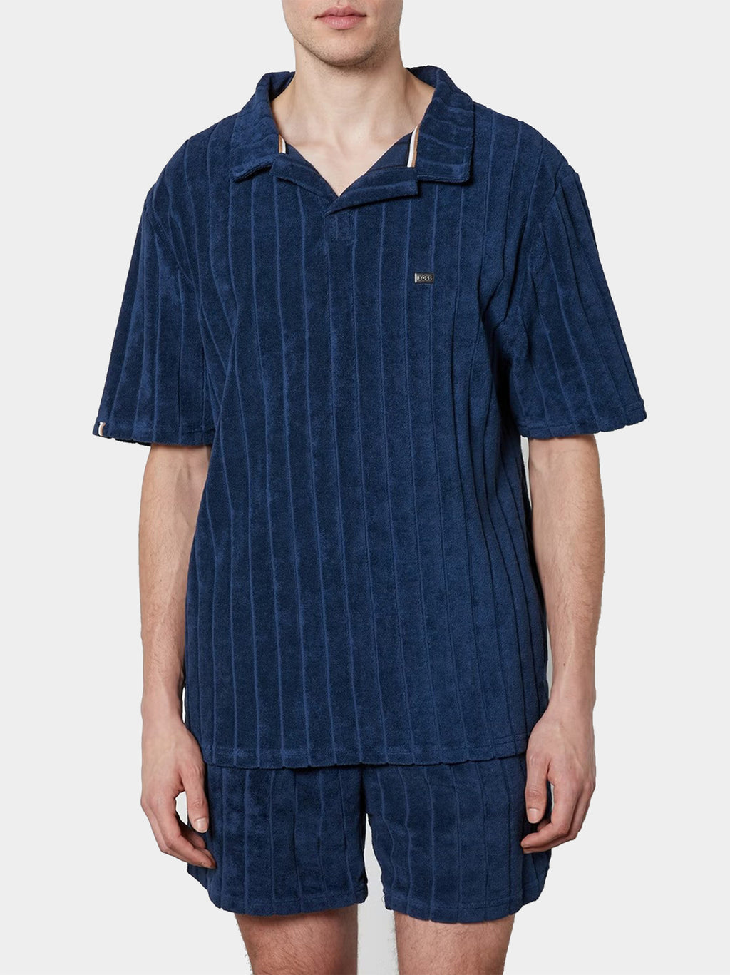 Mens Navy Toweling Polo Shirt