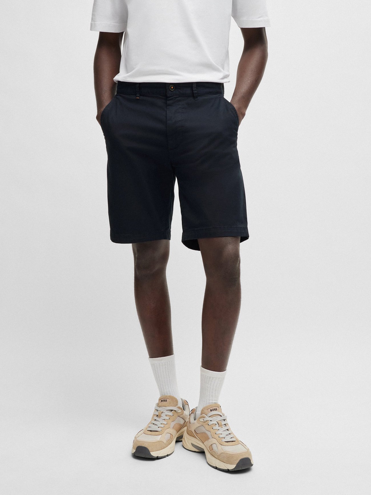 Mens Dark Blue Slim Fit Chino Short