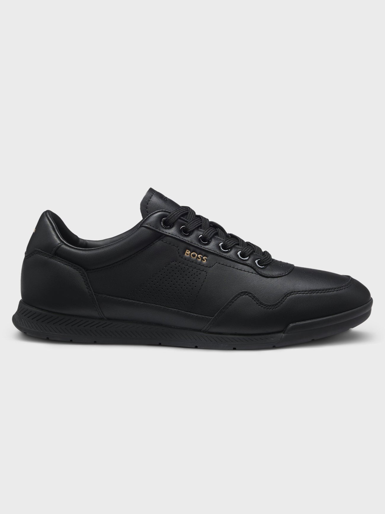 Mens Black Titanium Nappa Leather Trainer