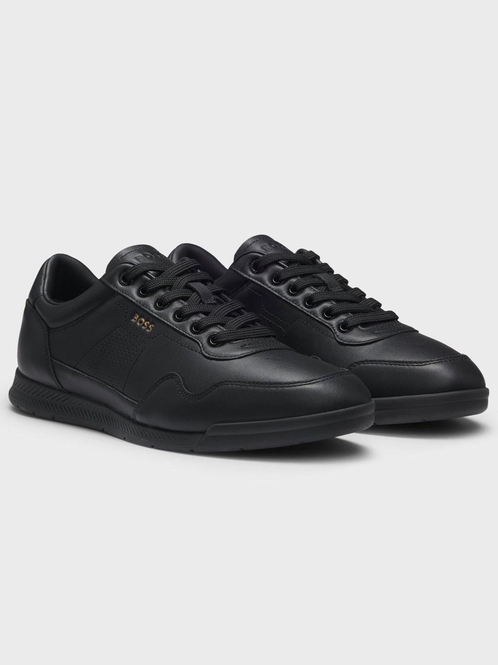 Mens Black Titanium Nappa Leather Trainer