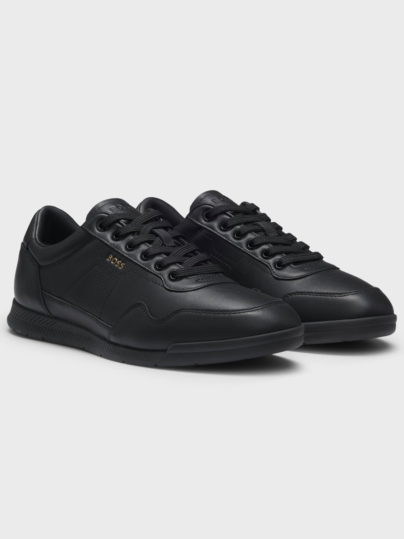 Mens Black Titanium Nappa Leather Trainer