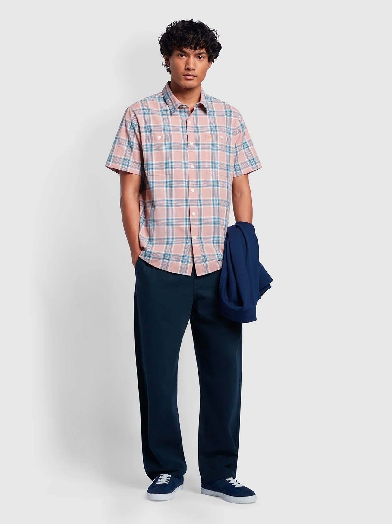 Mens Dark Pink Rocksteady Short Sleeve Check Shirt