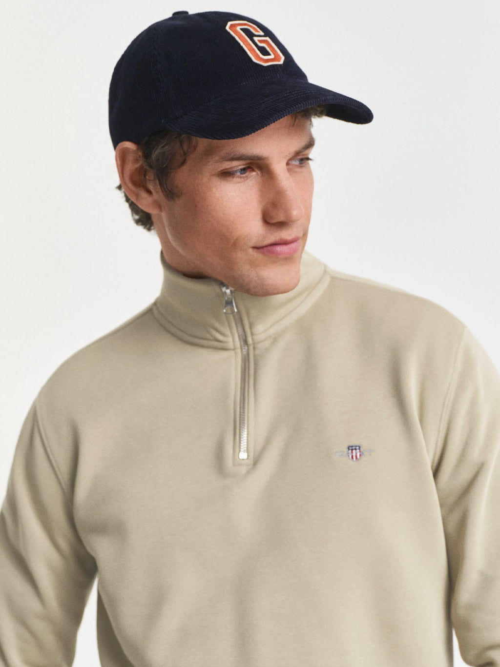 Mens Silky Beige Shield Half Zip Sweatshirt