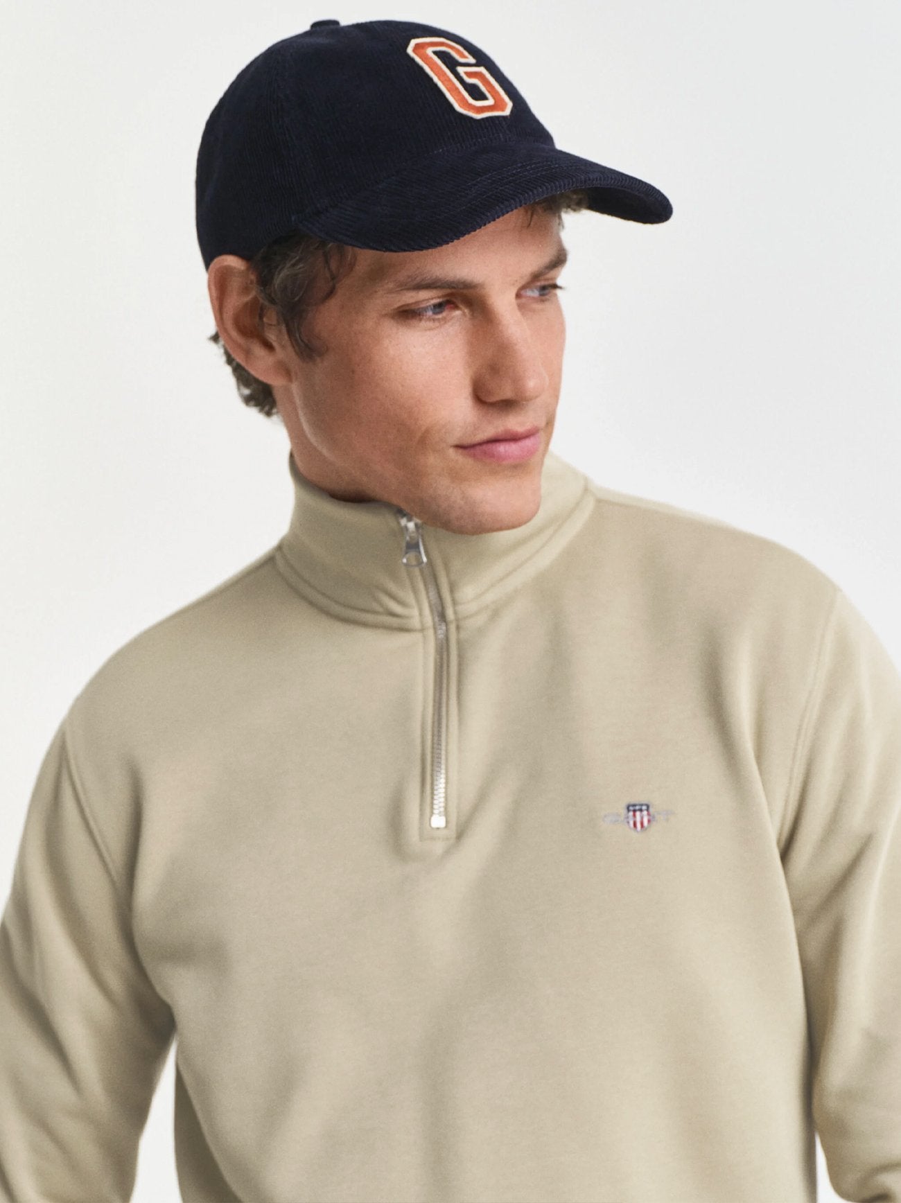 Mens Silky Beige Shield Half Zip Sweatshirt