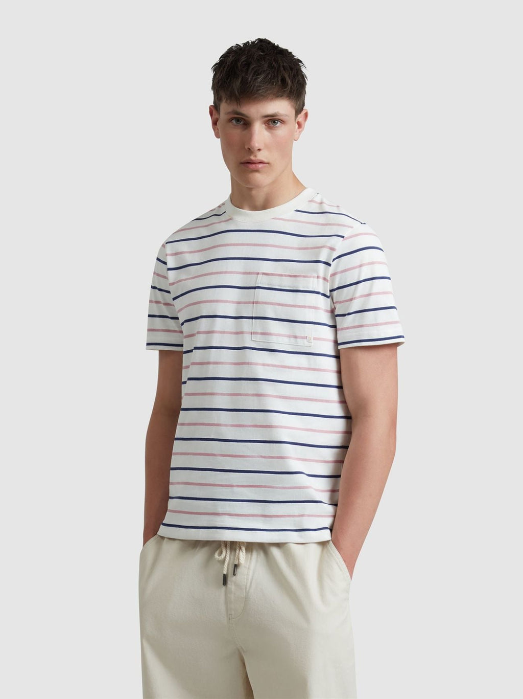 Mens Ecru Stacy Stripe Pocket T-Shirt