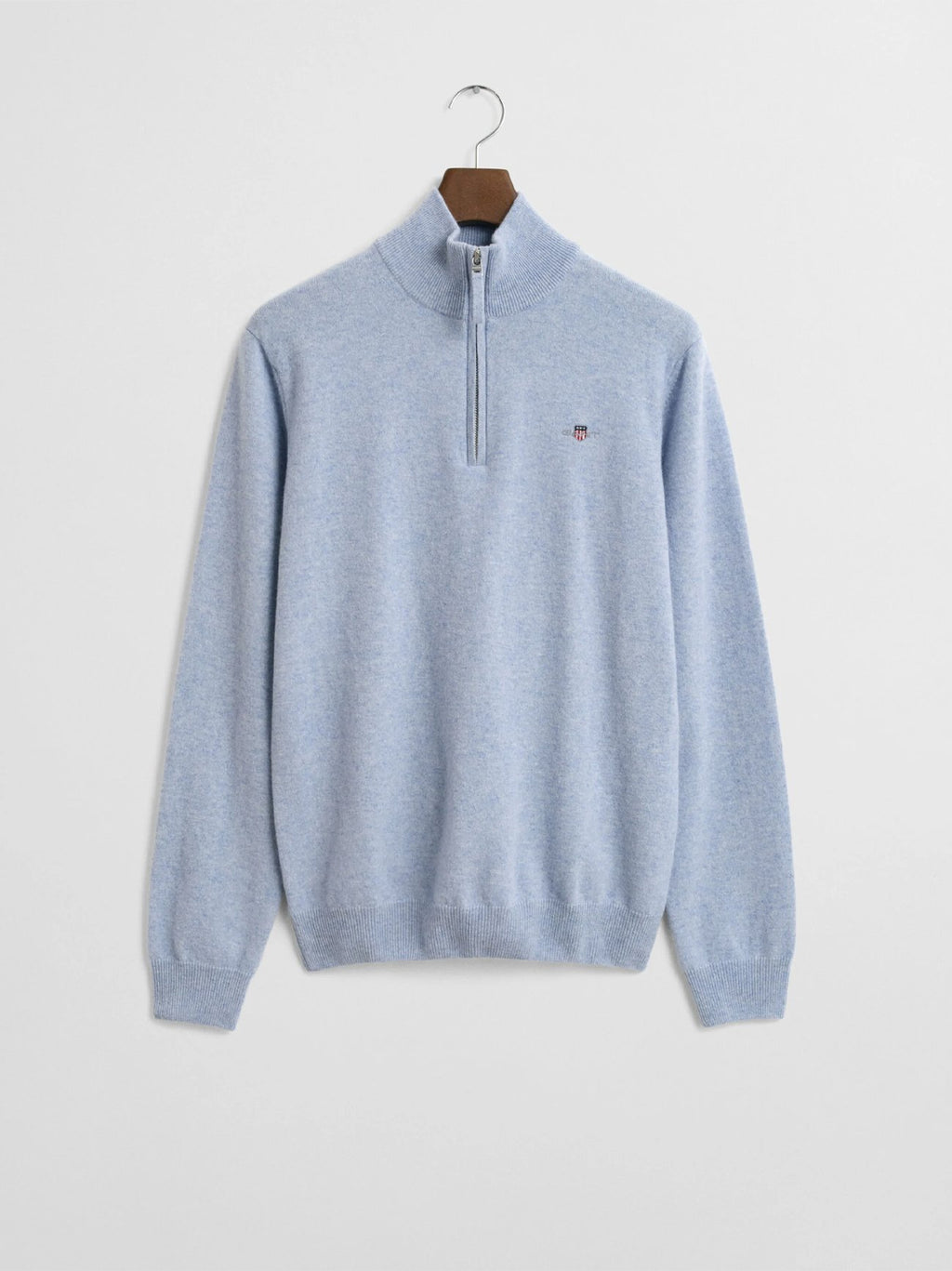 Mens Light Blue Melange Superfine Lambswool Half Zip Sweater