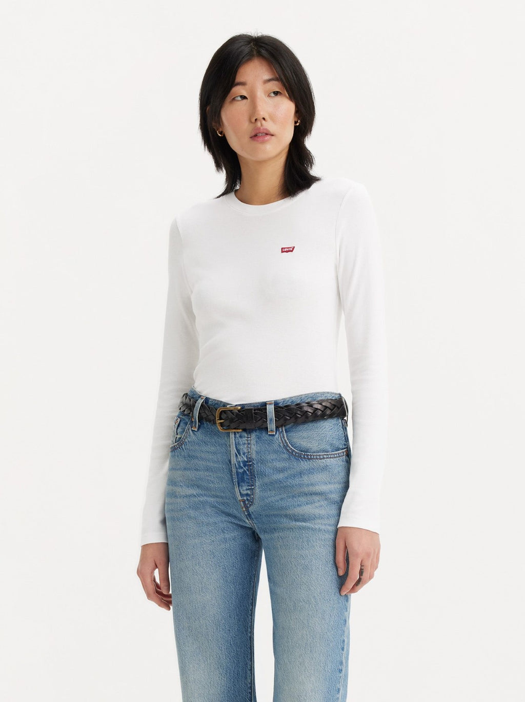 Womens White Long Sleeve Baby T-Shirt