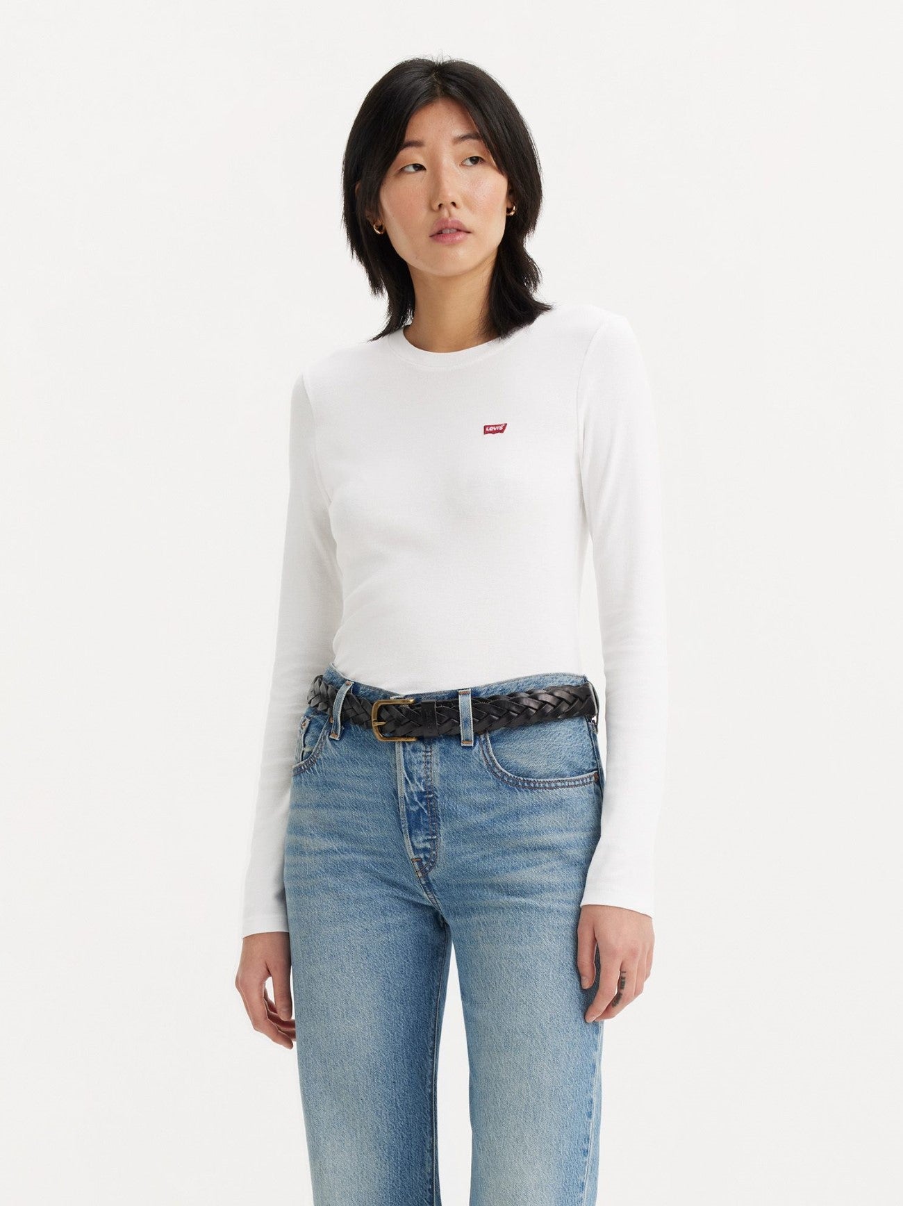 Womens White Long Sleeve Baby T-Shirt