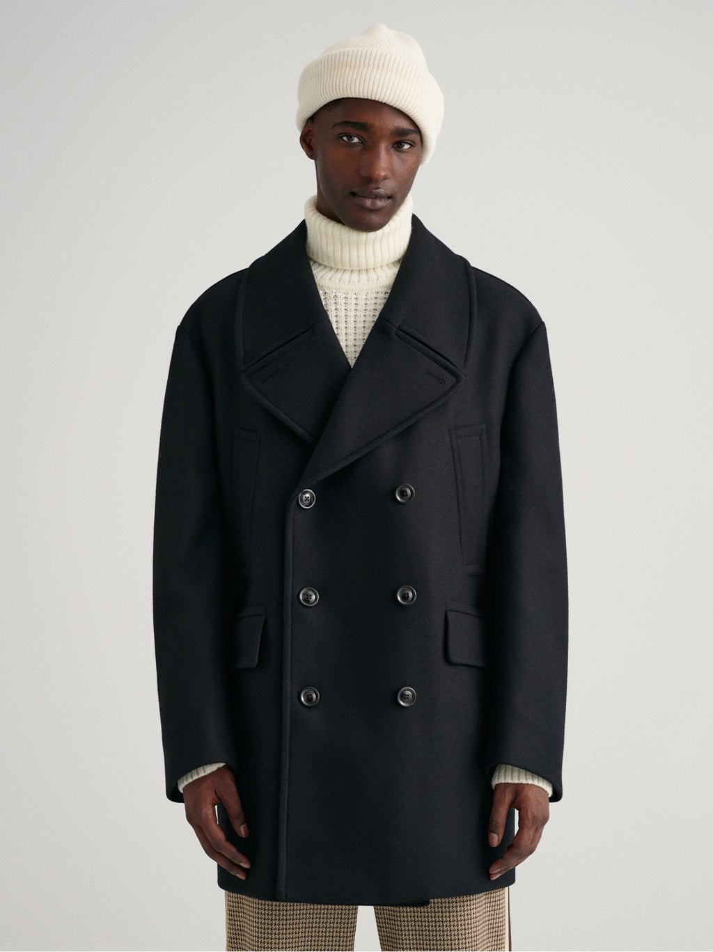 Mens Ebony Black Oversized Wool Peacoat