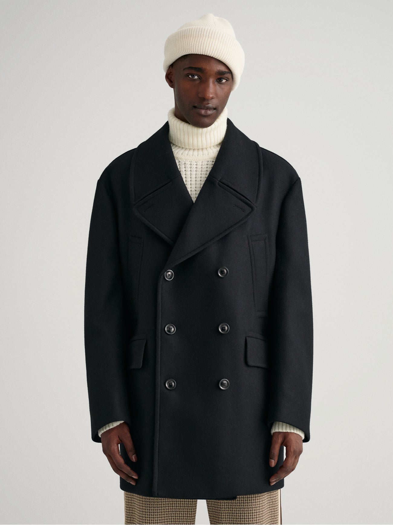 Mens Ebony Black Oversized Wool Peacoat