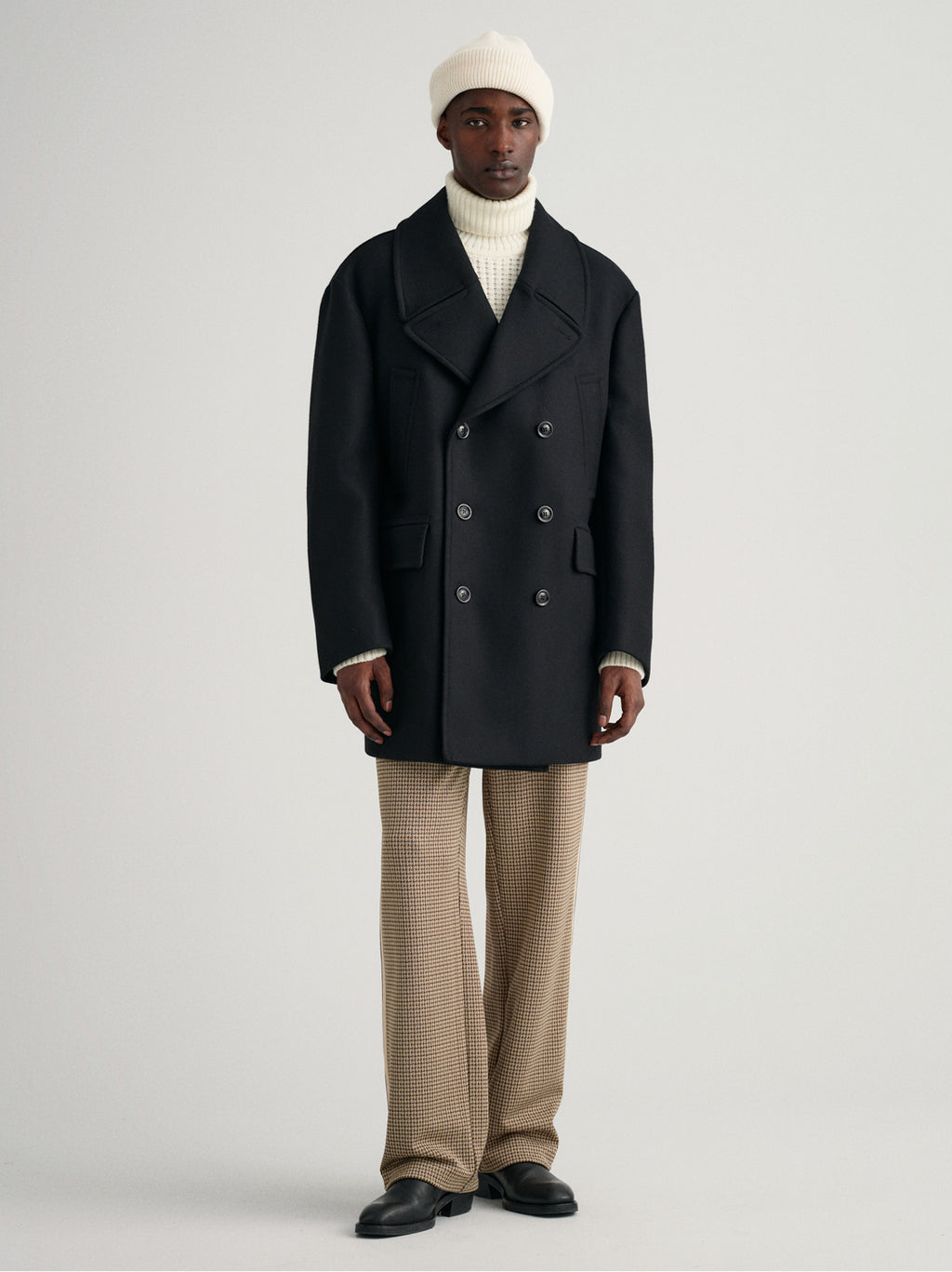 Mens Ebony Black Oversized Wool Peacoat