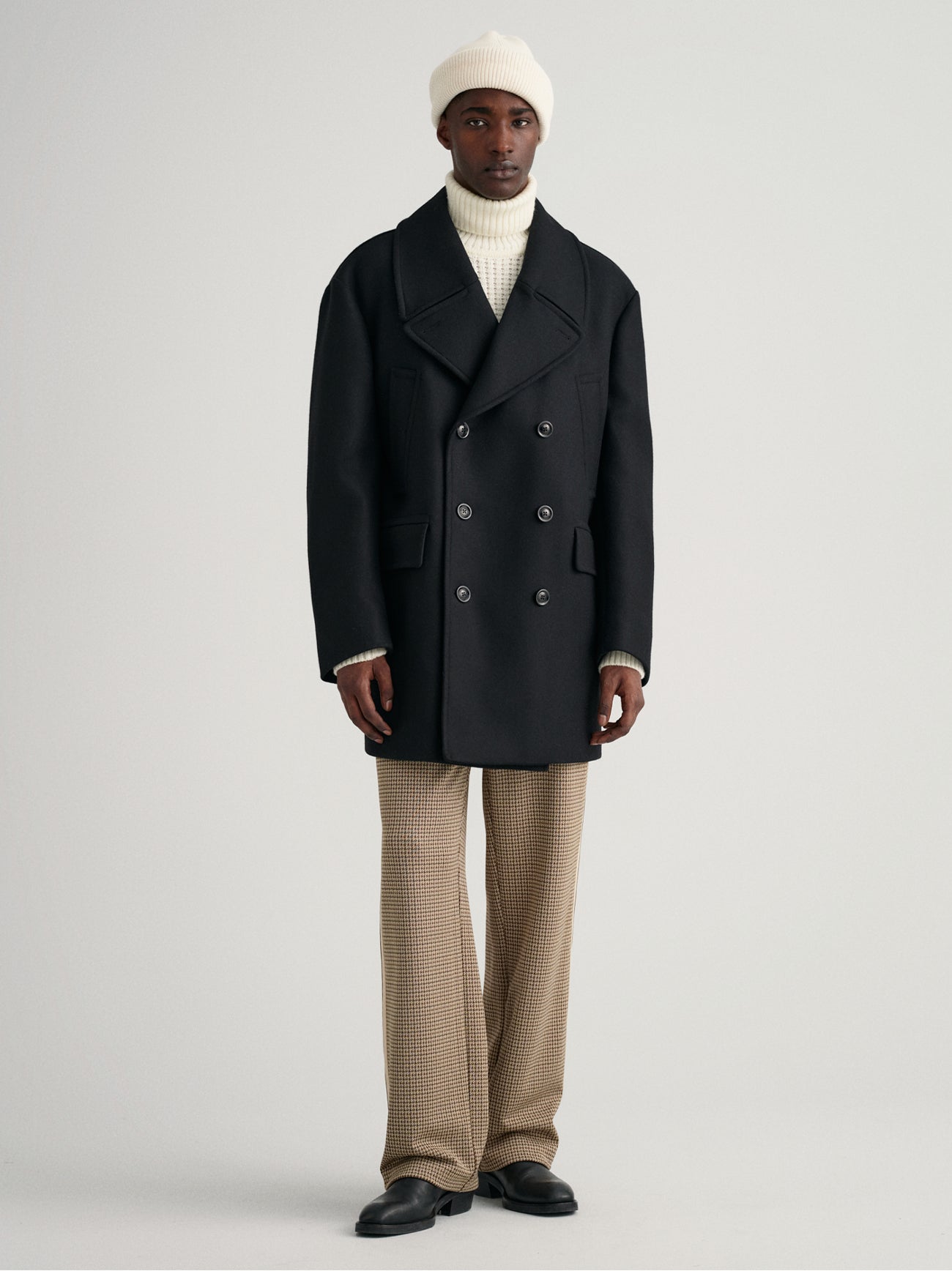 Mens Ebony Black Oversized Wool Peacoat