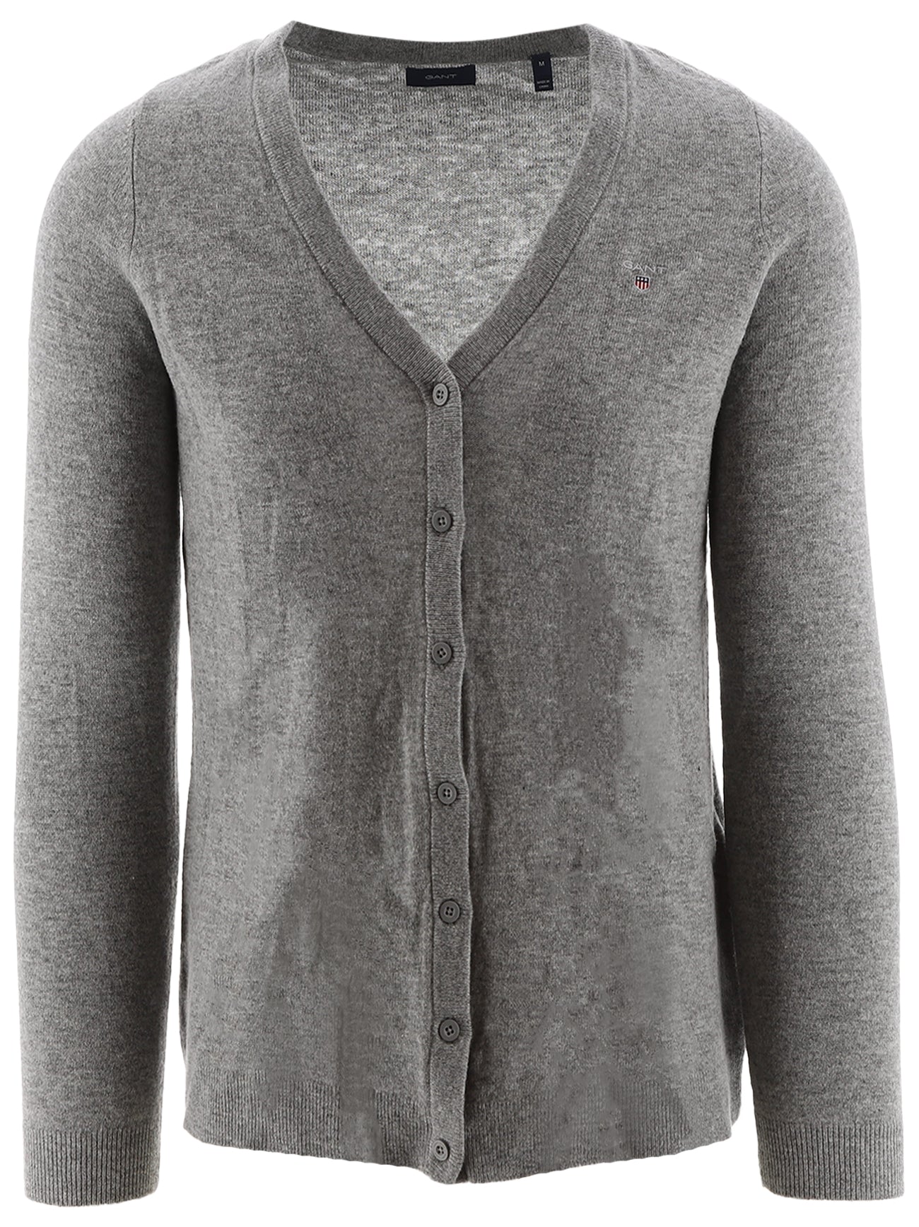 Womens Grey Melange Lambswool Blend V-Neck Cardigan