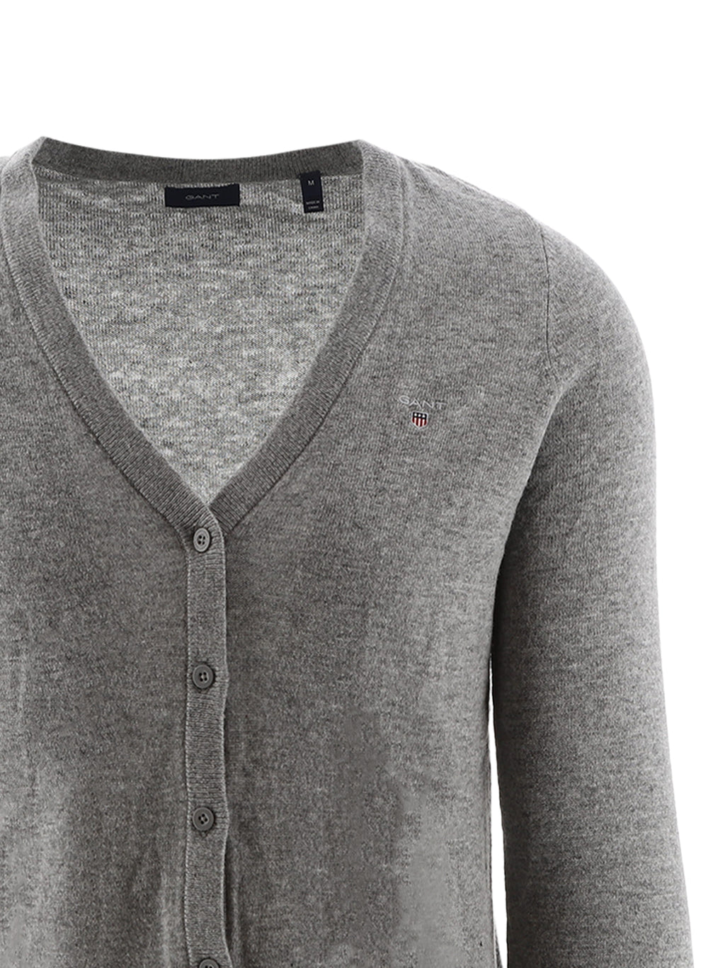 Womens Grey Melange Lambswool Blend V-Neck Cardigan