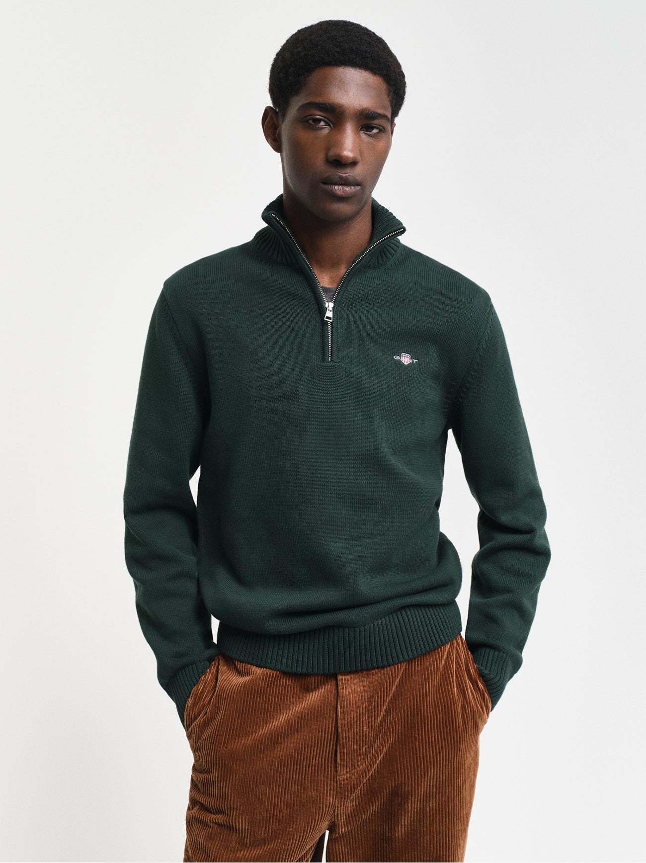 Mens Tartan Green Casual Cotton Half Zip Sweatshirt