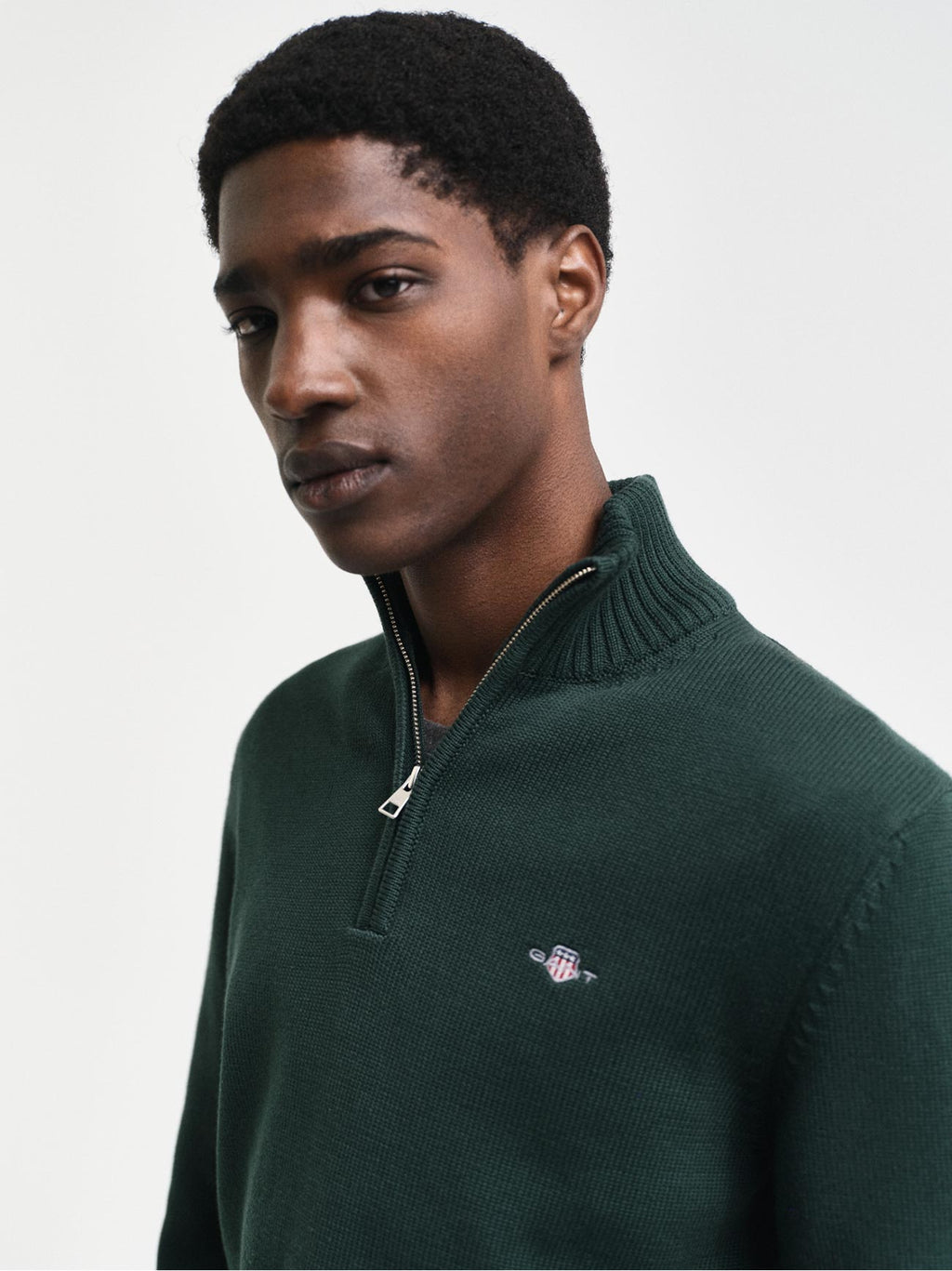 Mens Tartan Green Casual Cotton Half Zip Sweatshirt