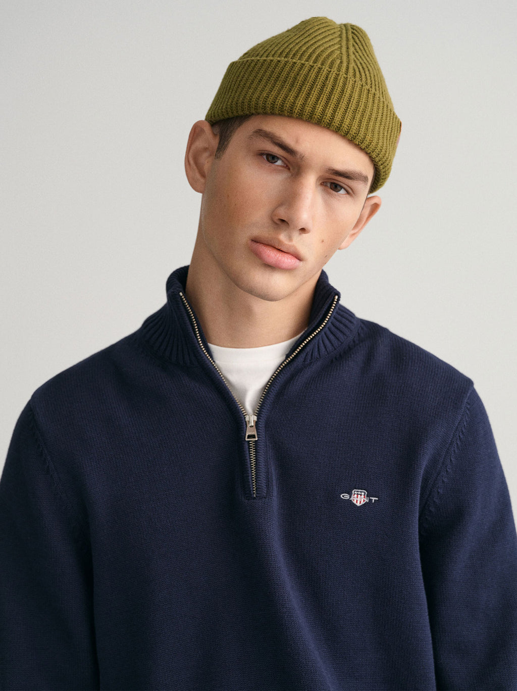 Mens Evening Blue Casual Cotton Half Zip Sweatshirt