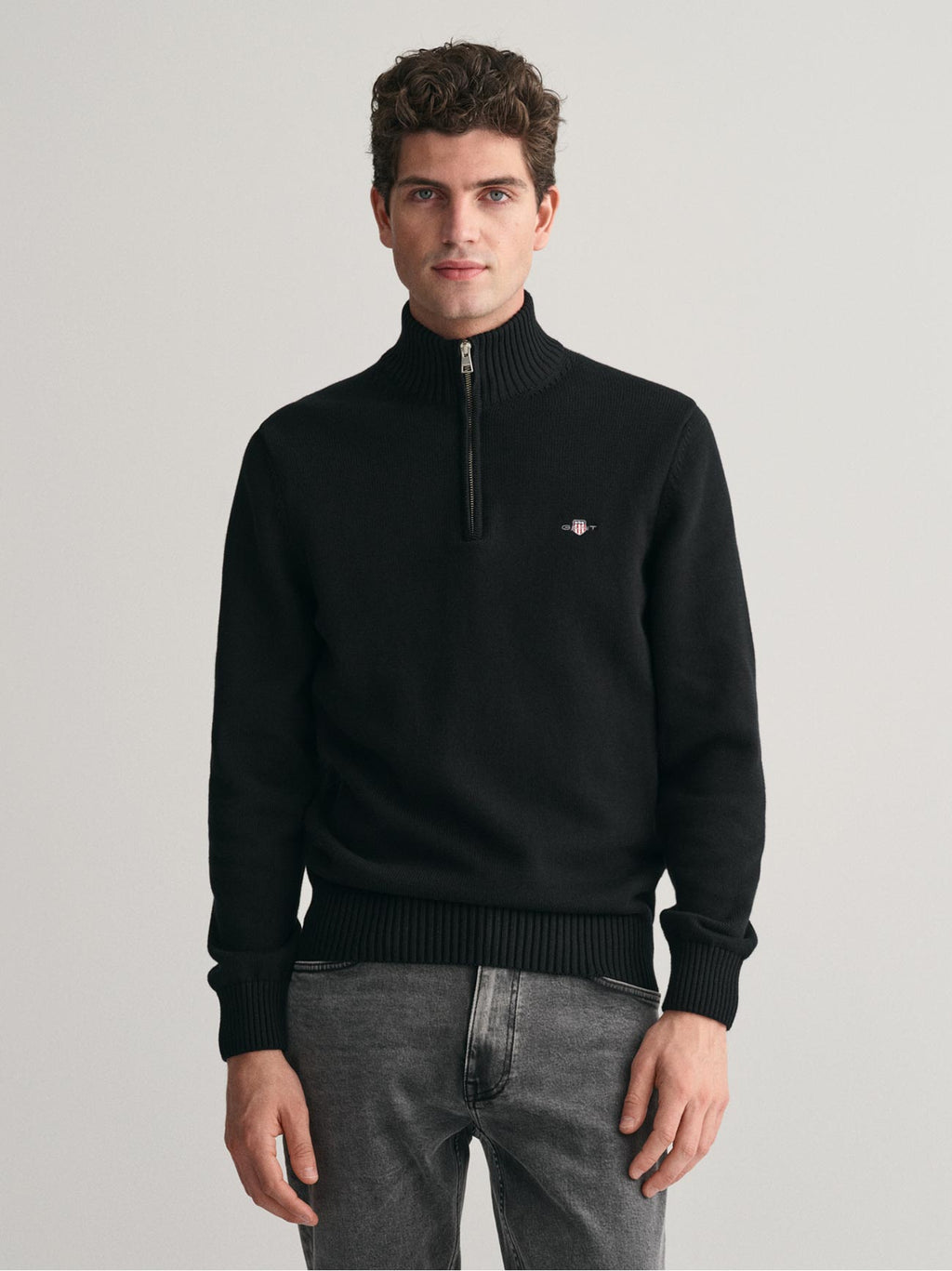 Mens Black Casual Cotton Half Zip Sweatshirt