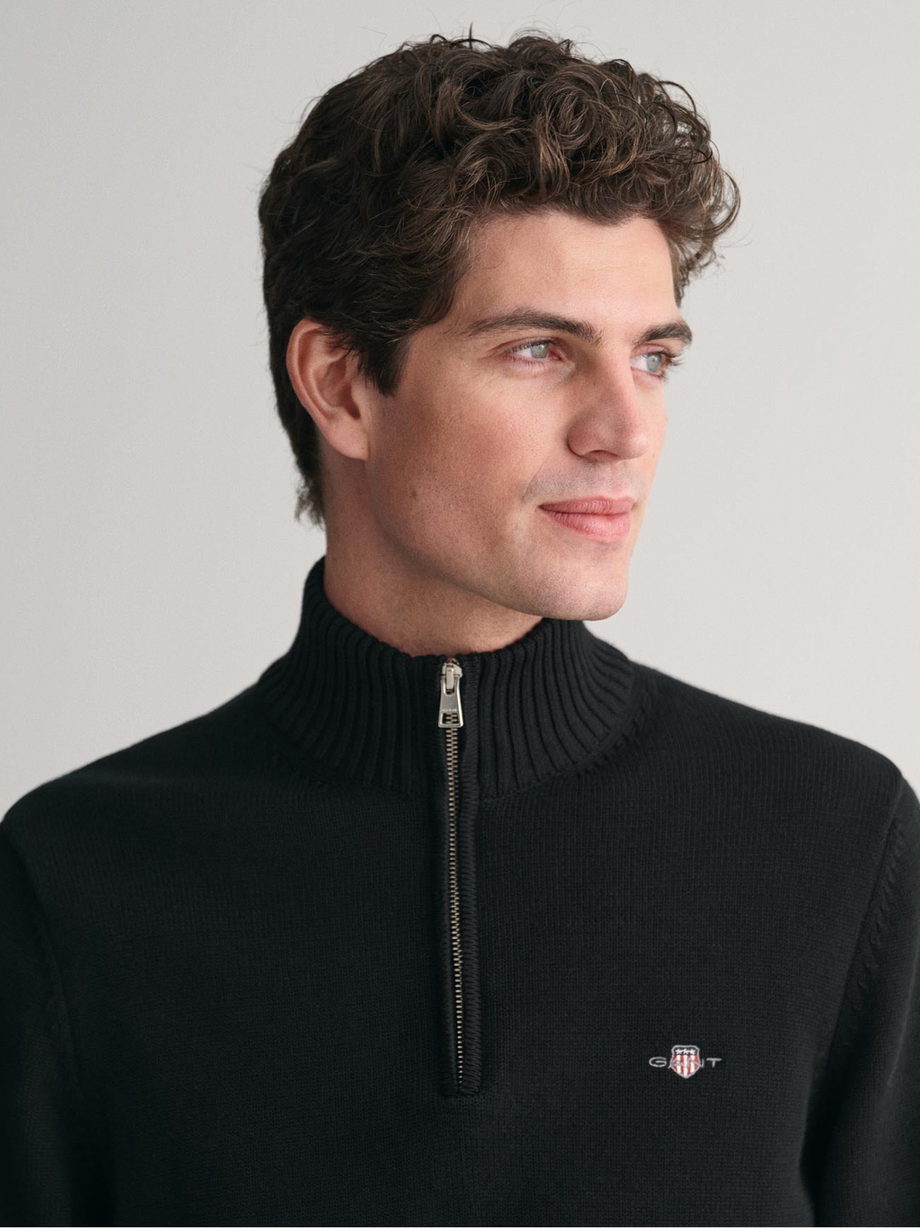 Mens Black Casual Cotton Half Zip Sweatshirt