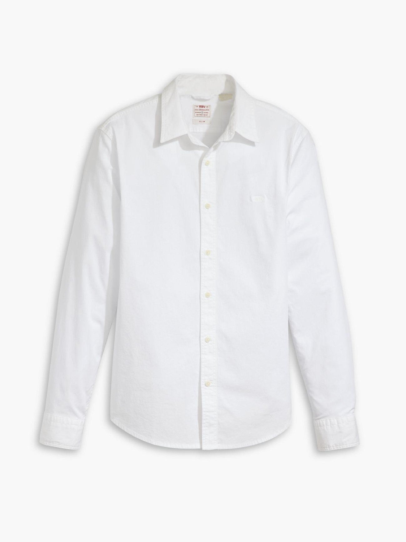 Mens Bright White Long Sleeve Battery Slim Shirt