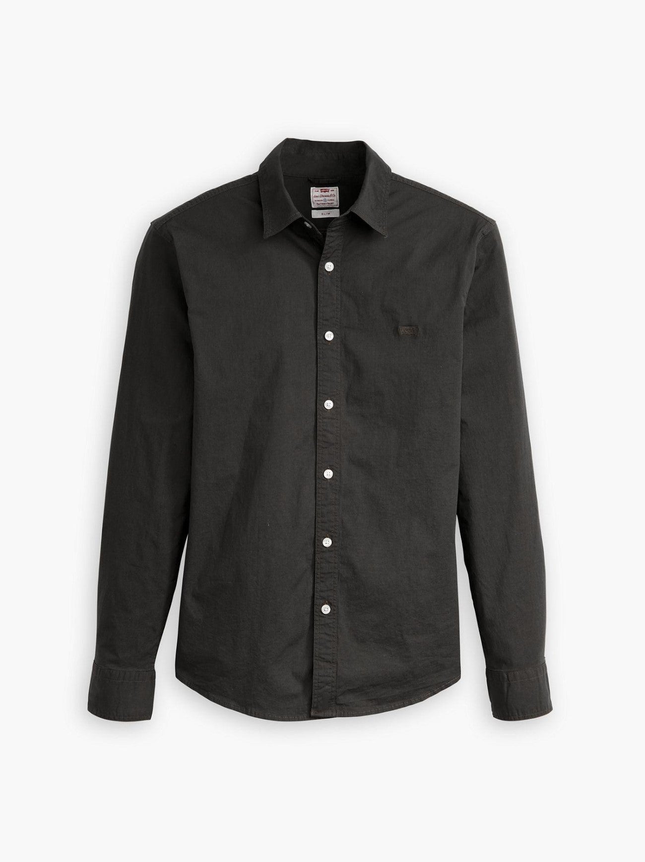 Mens Jet Black Long Sleeve Battery Slim Shirt