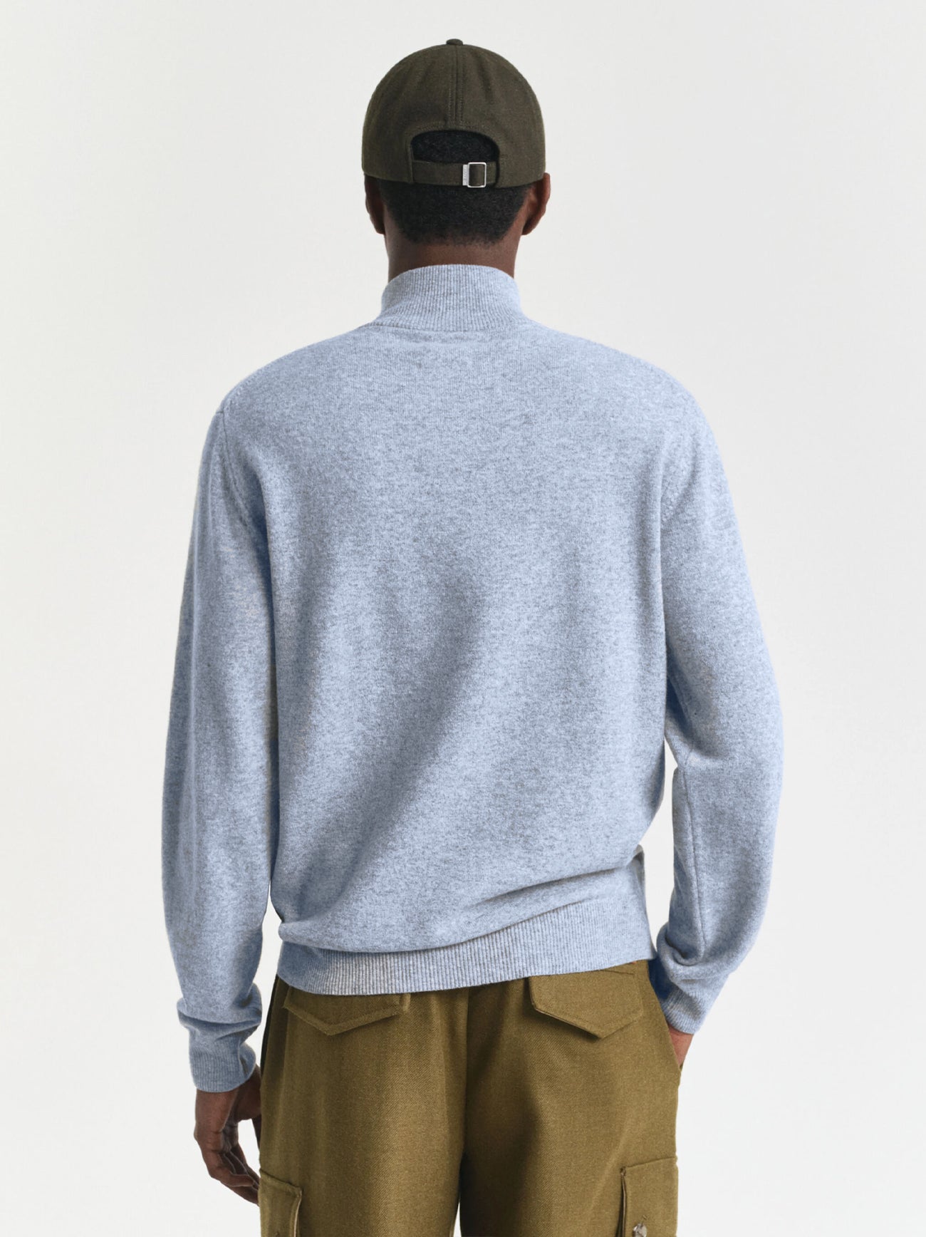 Mens Ice Blue Melange Superfine Lambswool Half Zip Sweater