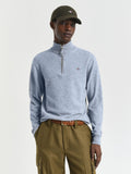 Mens Ice Blue Melange Superfine Lambswool Half Zip Sweater
