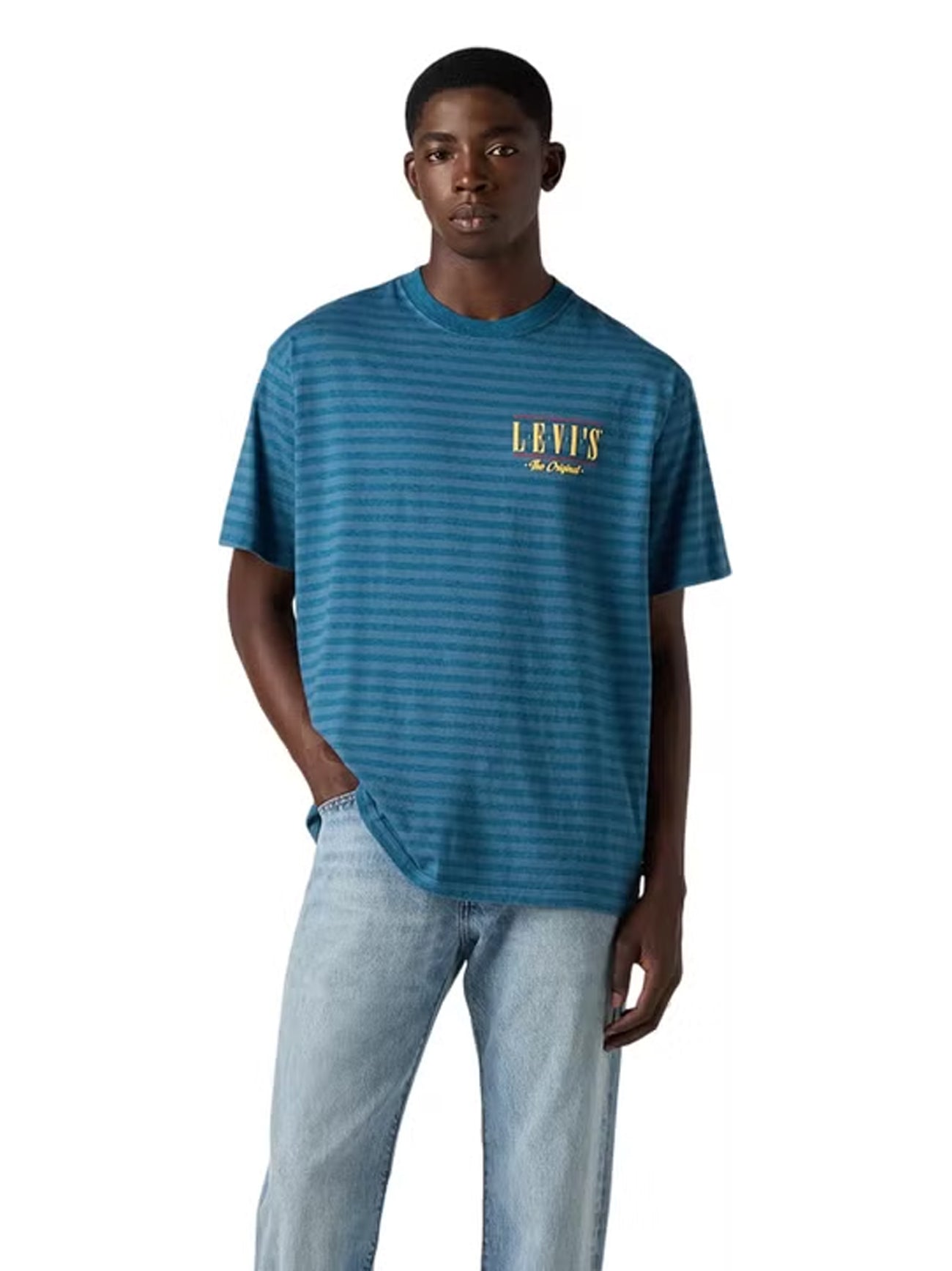 Mens Stripe Serif Logo Hampton Bay Vintage Fit Graphic Print T-Shirt
