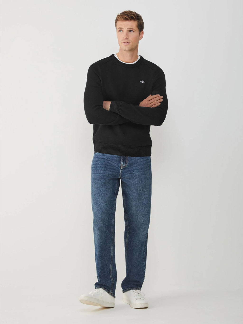 Mens Black Casual Cotton Crew Neck Sweatshirt