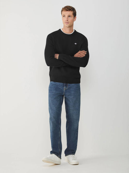 Mens Black Casual Cotton Crew Neck Sweatshirt