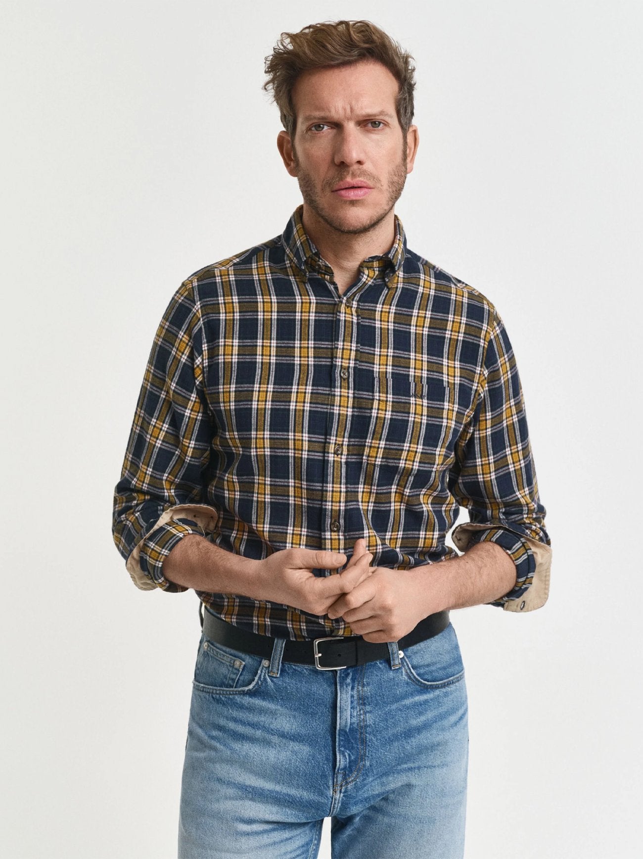 Mens Evening Blue Regular Fit Checked Windblown Flannel Shirt